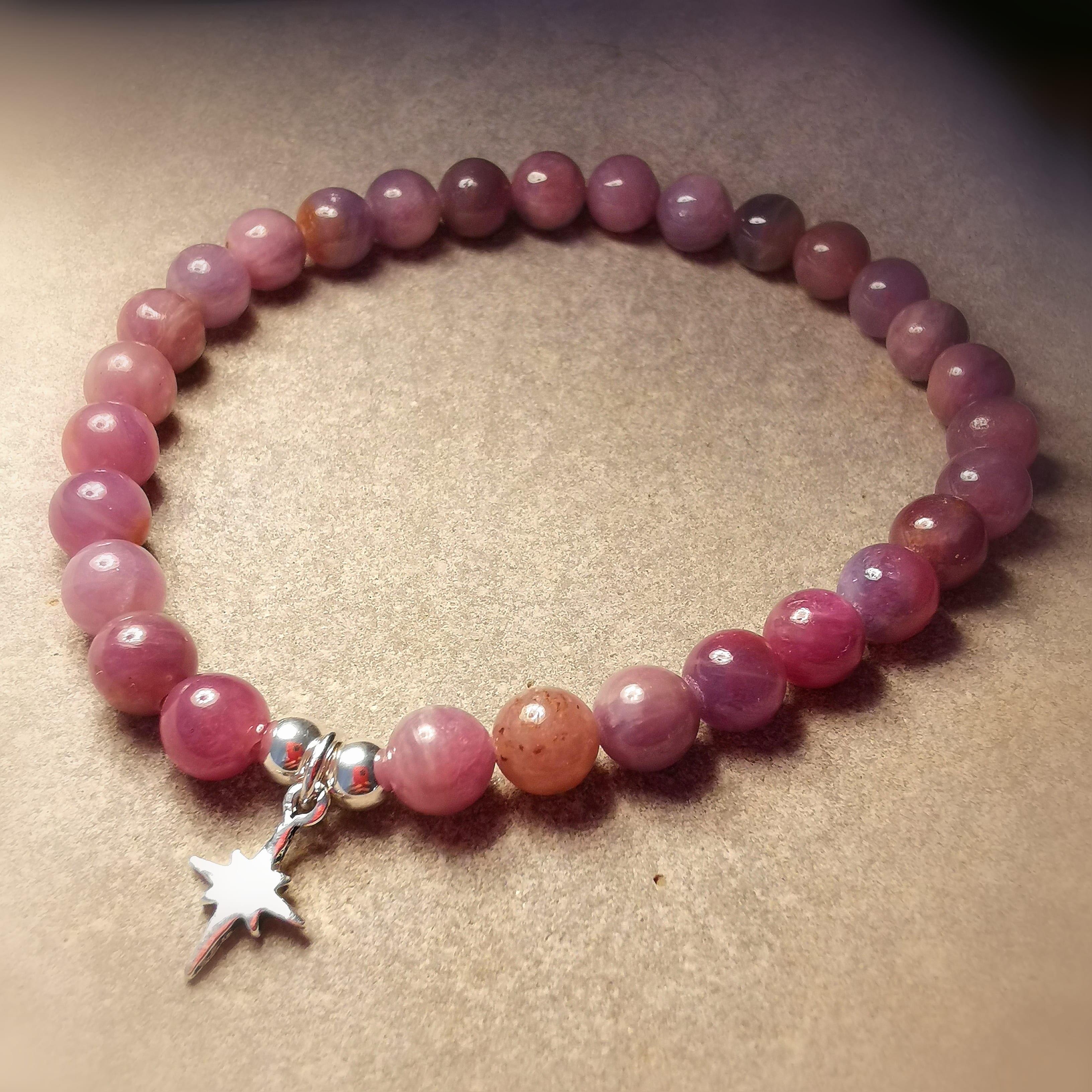Rubin Edelstein Karma Polarstern Armband, 6 mm Heilsteine, Chakra Aura Wellness, Seelenführung, samaki