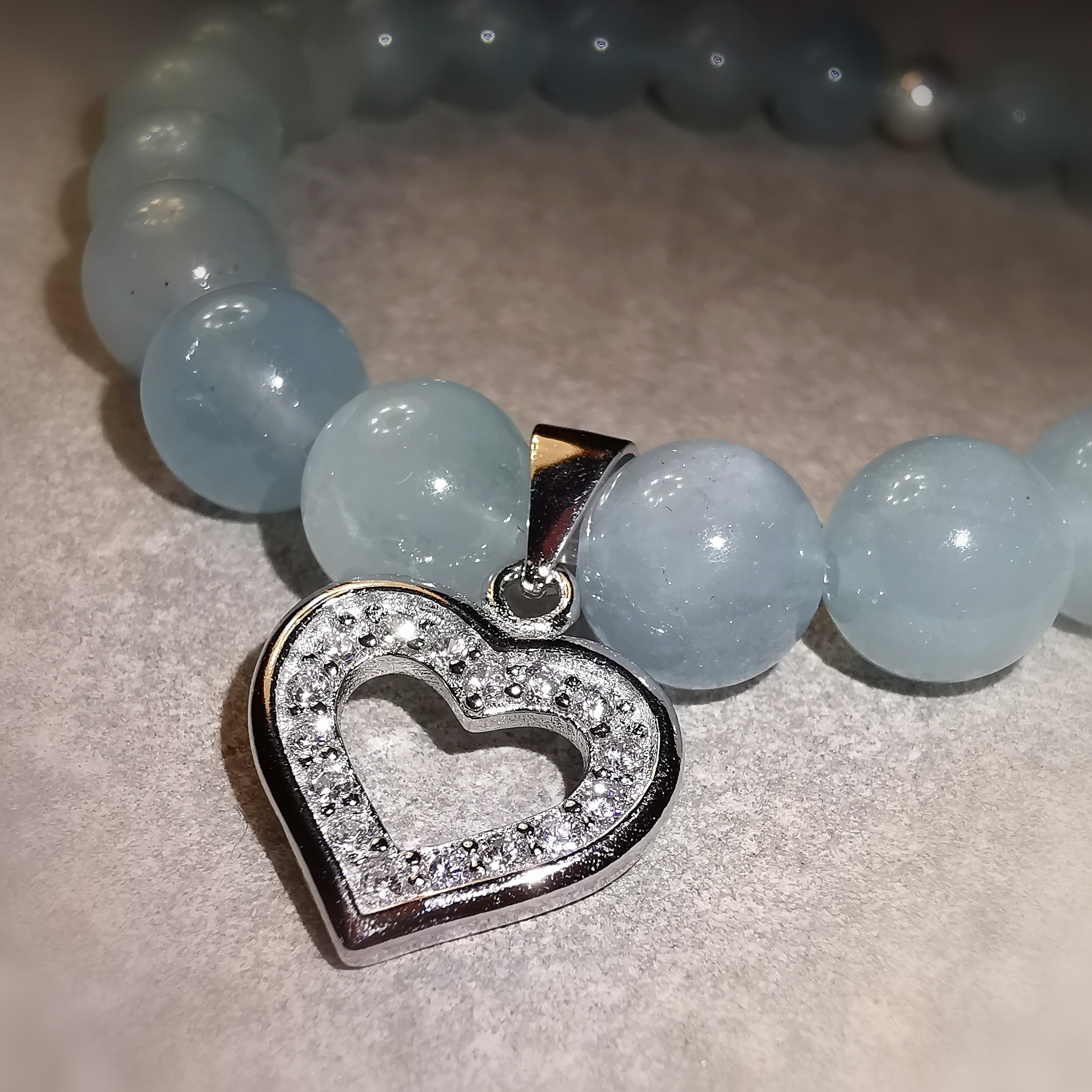 Aquamarin Edelstein Zirkon Sterlingsilber Herz Karma Chakra Armband, leben - lieben - lachen, samaki