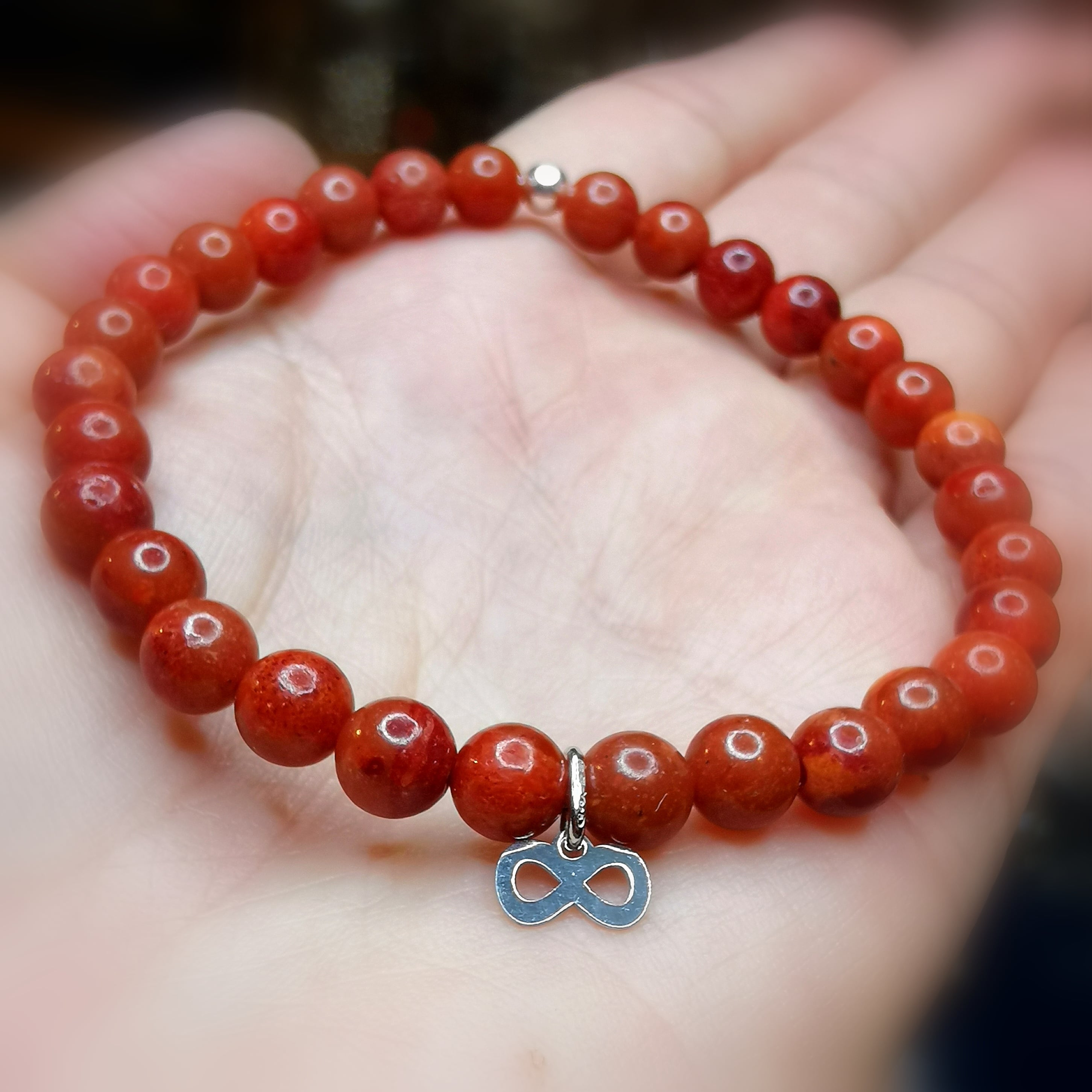 rote Koralle, Apfel Korallen Infinity Unendlich Edelstein Karma Armband, für immer und ewig, samaki