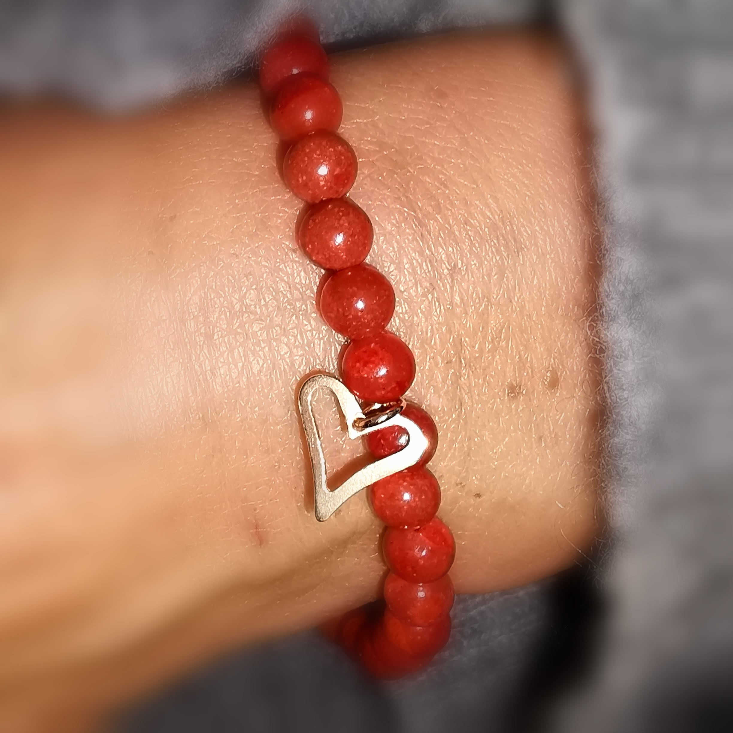 rote Koralle, Apfel Korallen Edelstein Herz Karma Armband, Wurzelchakra, das Leben lieben