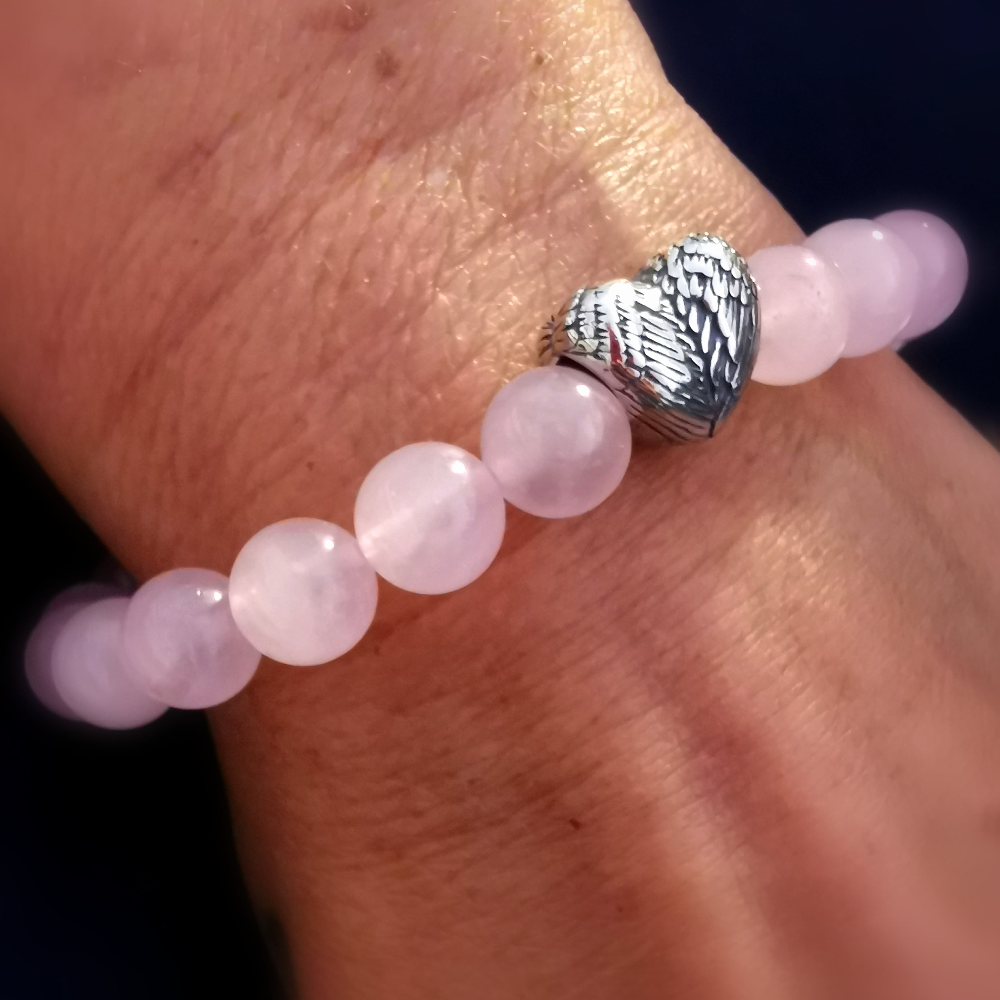 Rosenquarz Edelstein Heilstein Engel Herz Karma Armband, aura chakra wellness, tiefe Liebe, samaki