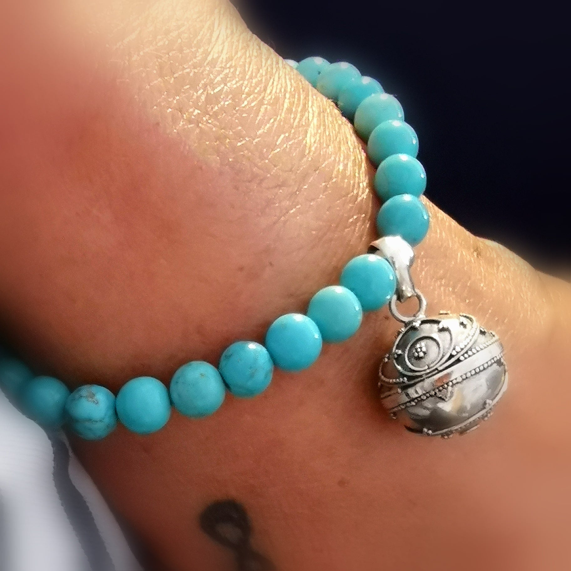 Angel Caller Sound Ball Bracelet with Tibetan Turquoise 🔔 Protection – Intuition – Freedom 🔹