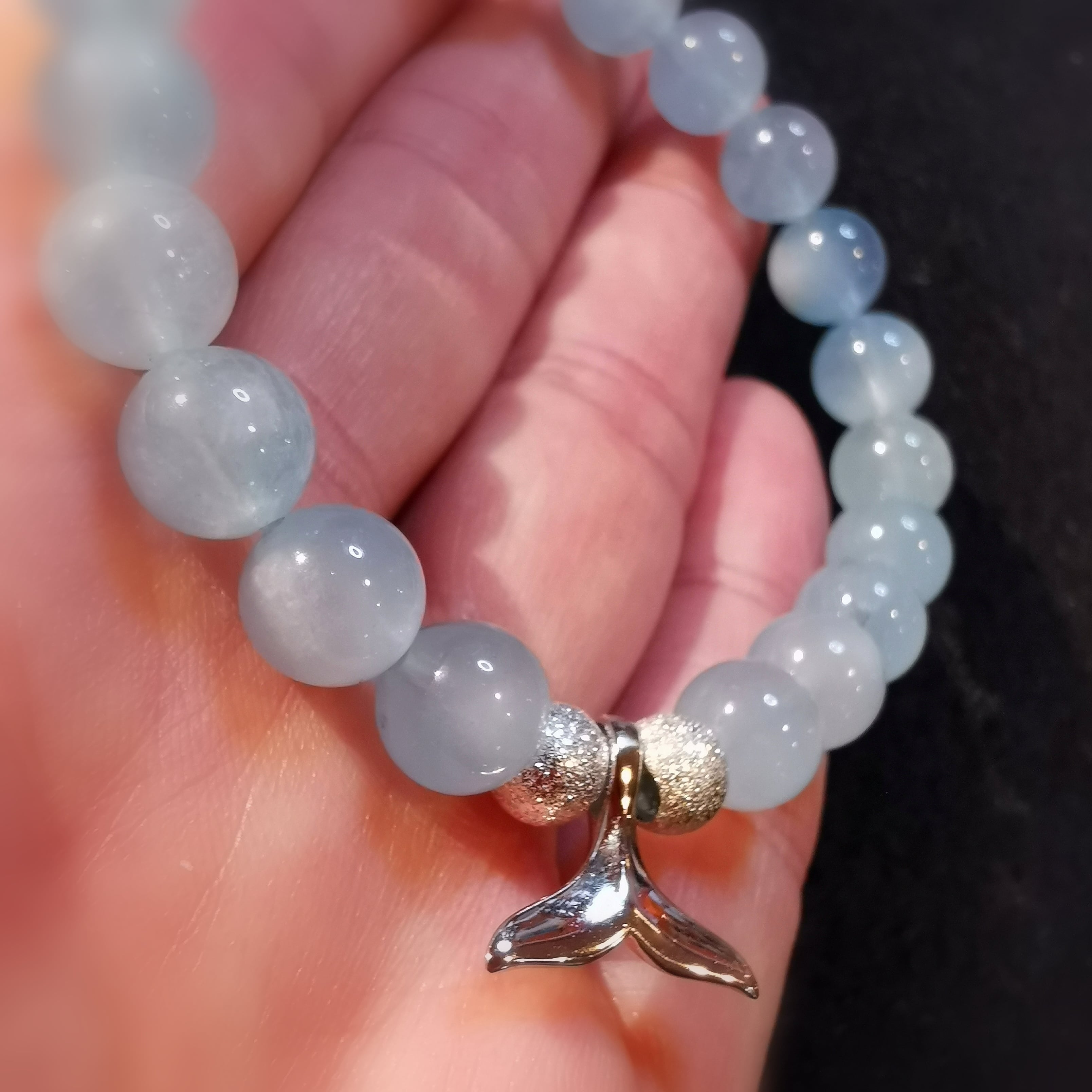 Aquamarin Edelstein Karma Chakra Armband, Krafttier Walflosse, "sich leicht und frei fühlen", samaki