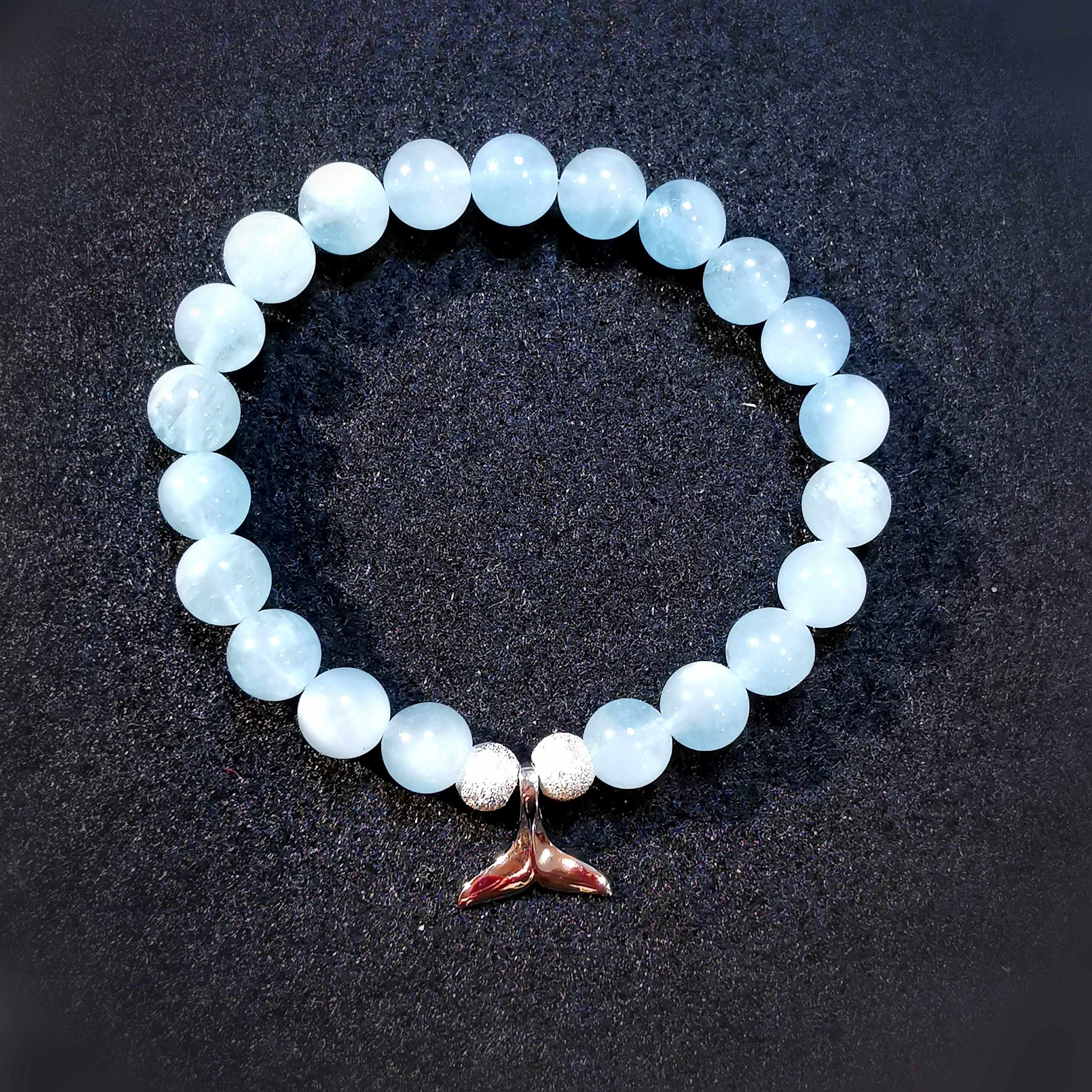 Aquamarin Edelstein Karma Chakra Armband, Krafttier Walflosse, "sich leicht und frei fühlen", samaki