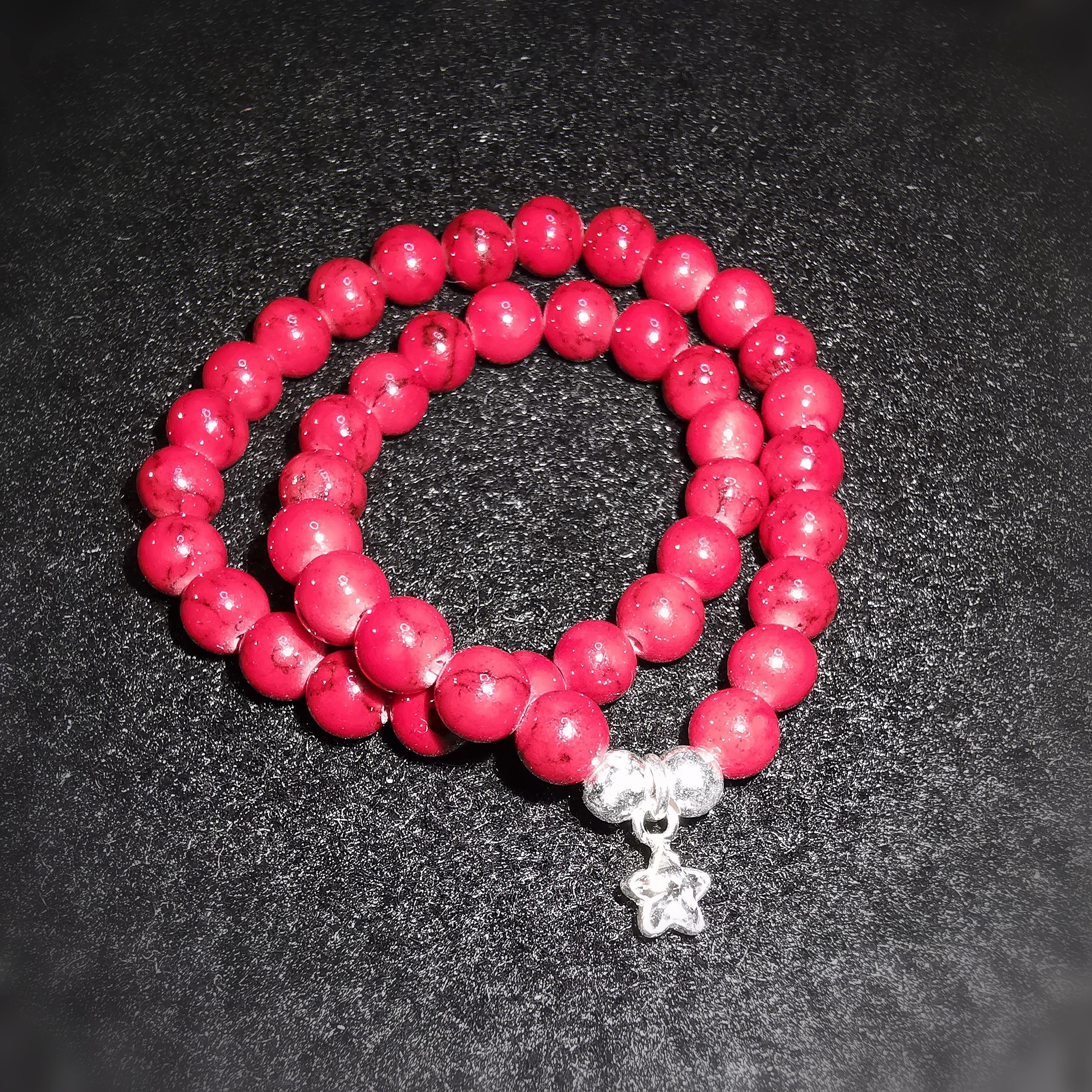 red apple coral: gemstone zircon starfish karma bracelet, chakra harmony, powerful new beginning