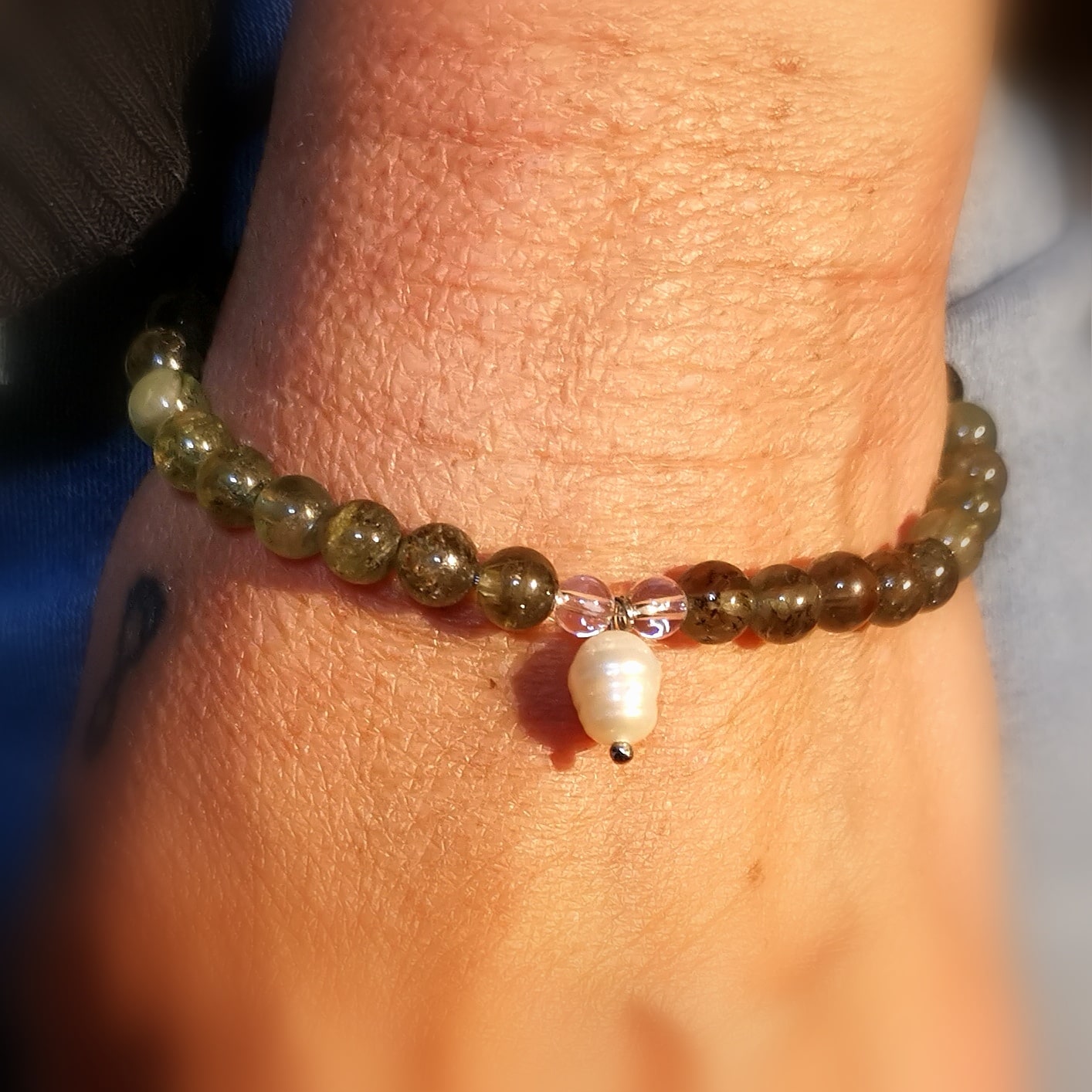 Prehnit Perle Karma Schmuck Edelstein Armband, Aura Chakra Harmonie, Schönheit des Lebens, samaki