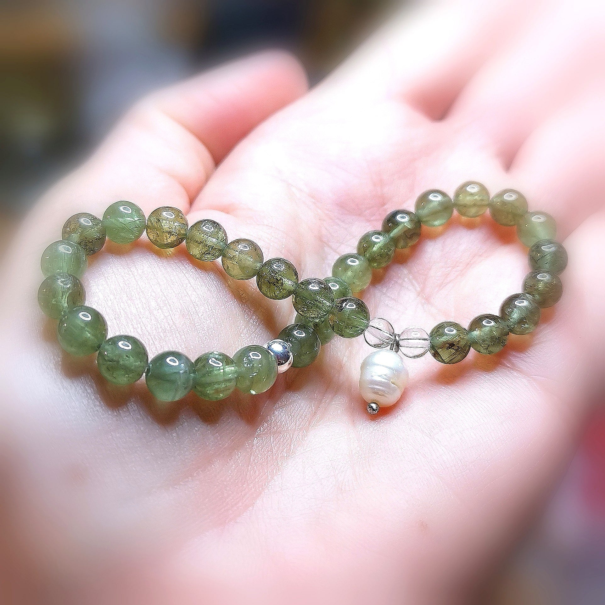 Prehnit Perle Karma Schmuck Edelstein Armband, Aura Chakra Harmonie, Schönheit des Lebens, samaki