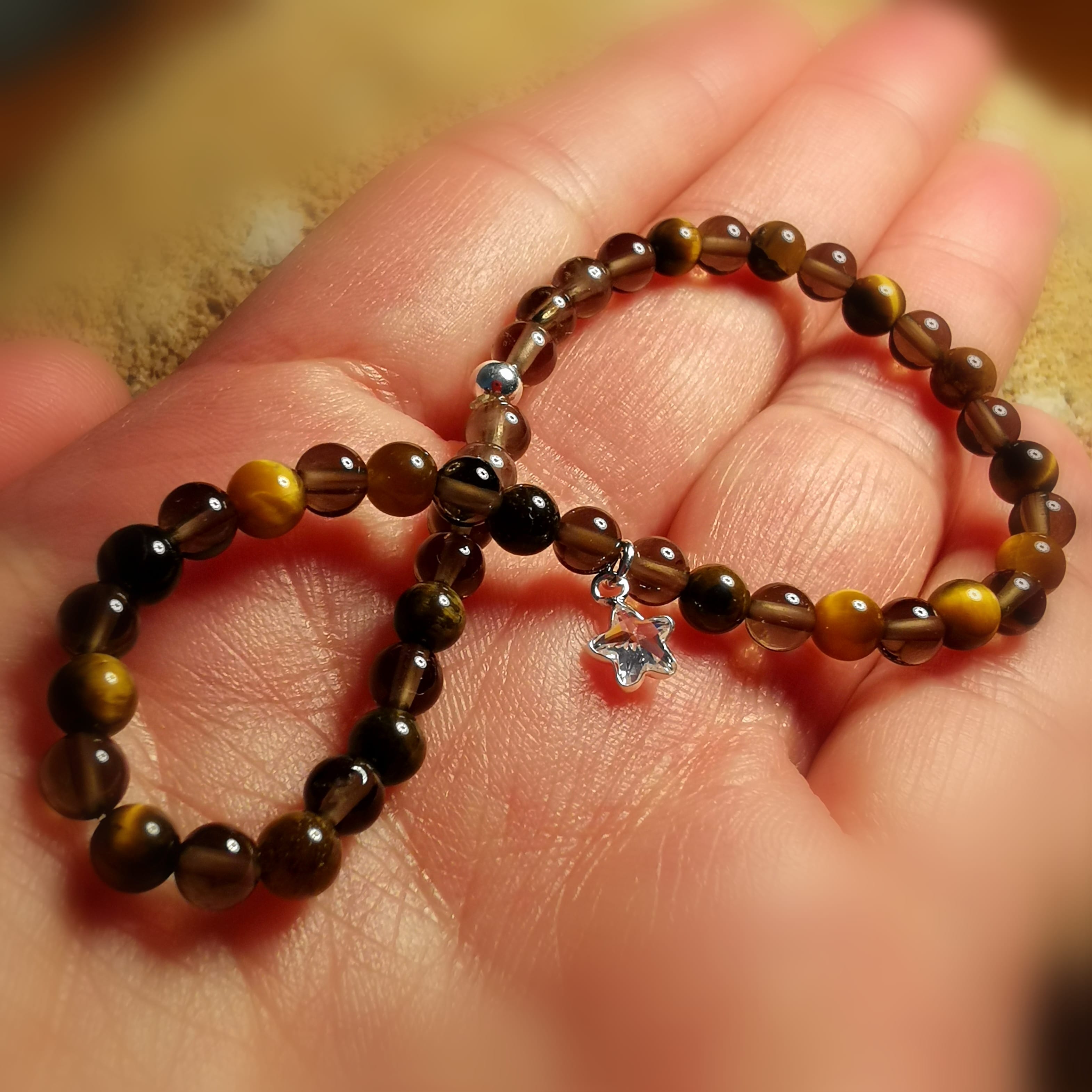 Rauchquarz Tigerauge Edelstein Herz Zirkon Karma Armband, Aura Kraft, Herz und Verstand, Sicherheit, samaki