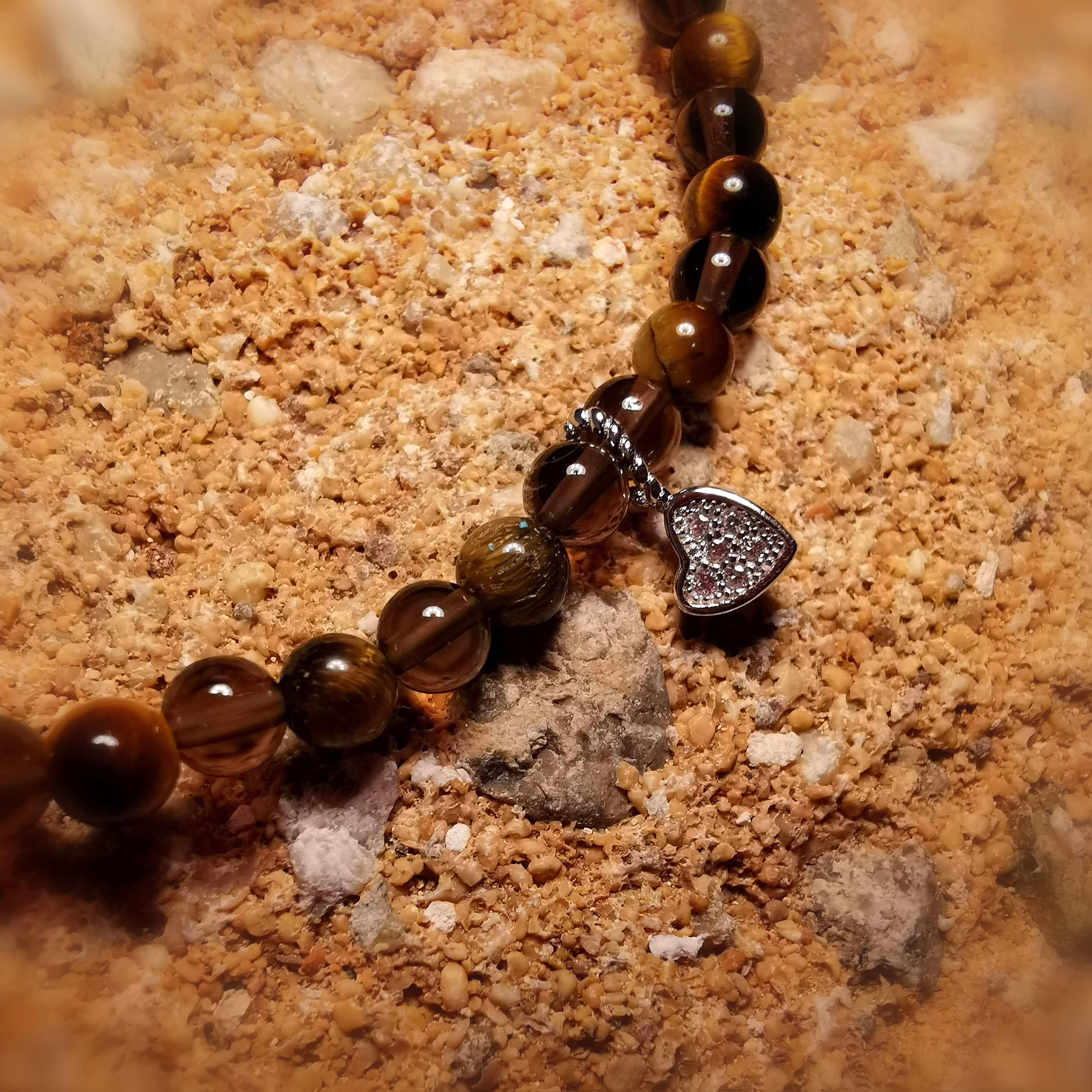 Rauchquarz Tigerauge Edelstein Herz Zirkon Karma Armband, Aura Kraft, Herz und Verstand, Sicherheit, samaki