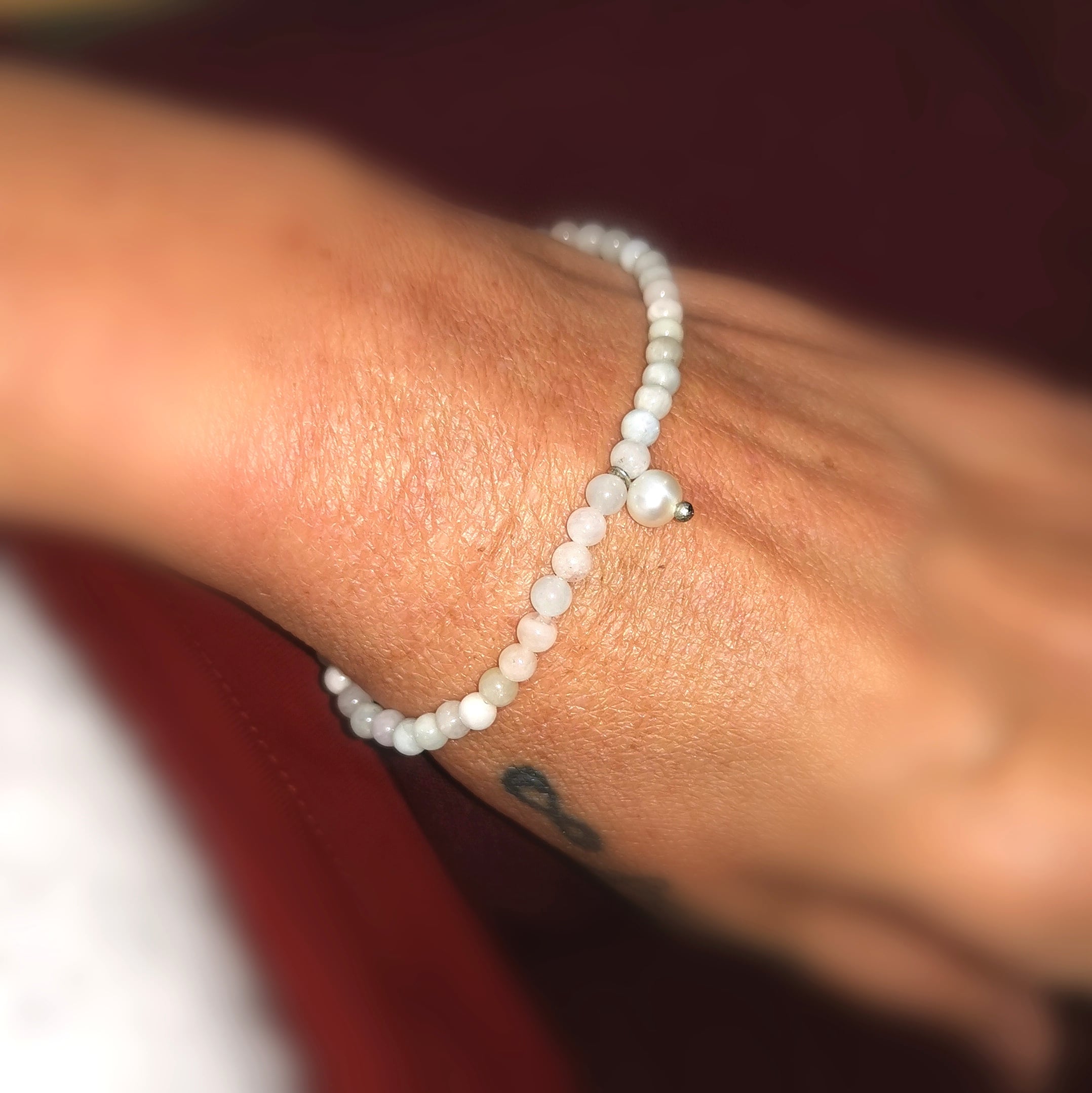 Morganit Perlen Glücksarmbändchen, rosa und weißer Beryll Edelstein Karma Armband Schmuck, neuer Schwung, samaki