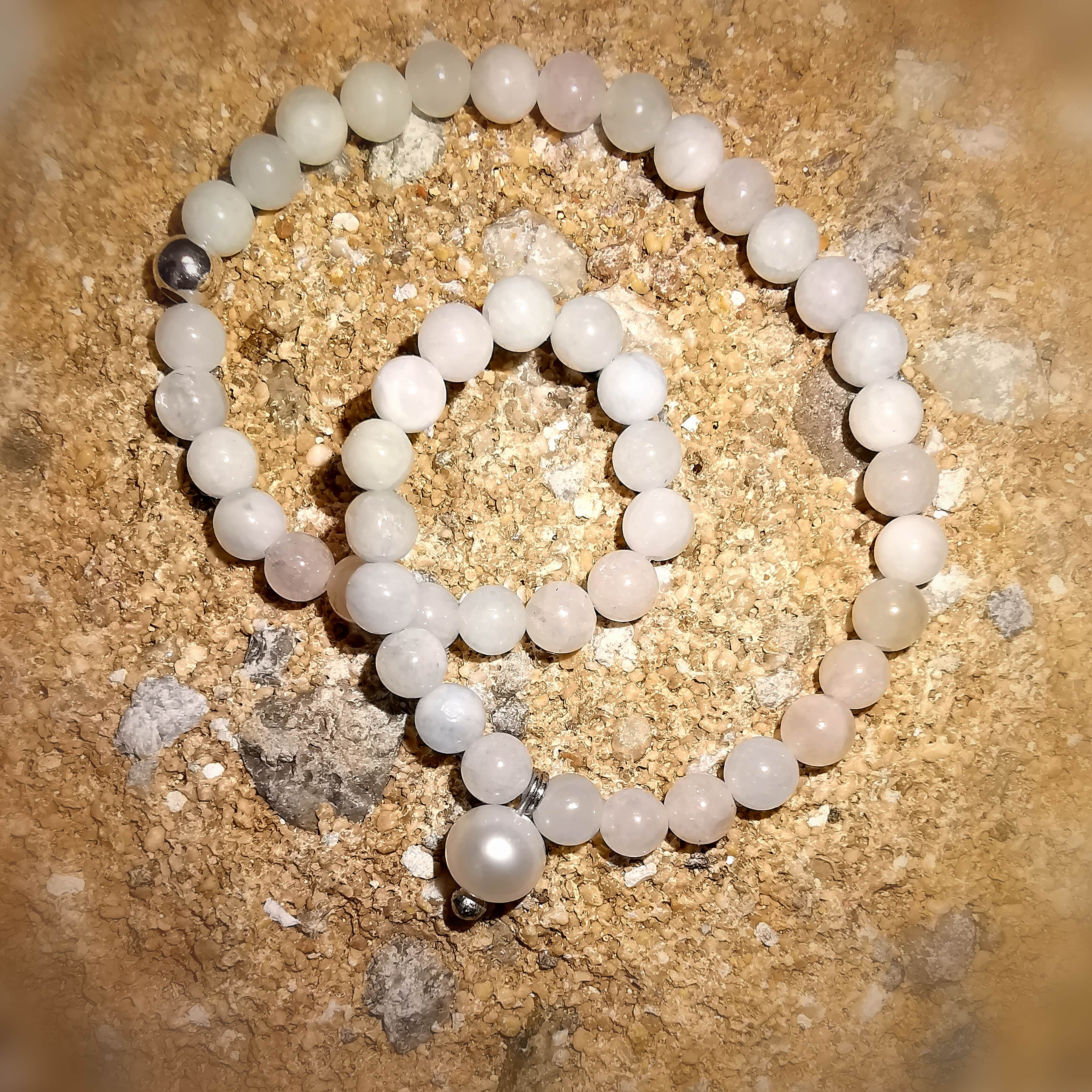 Morganit Perlen Glücksarmbändchen, rosa und weißer Beryll Edelstein Karma Armband Schmuck, neuer Schwung, samaki