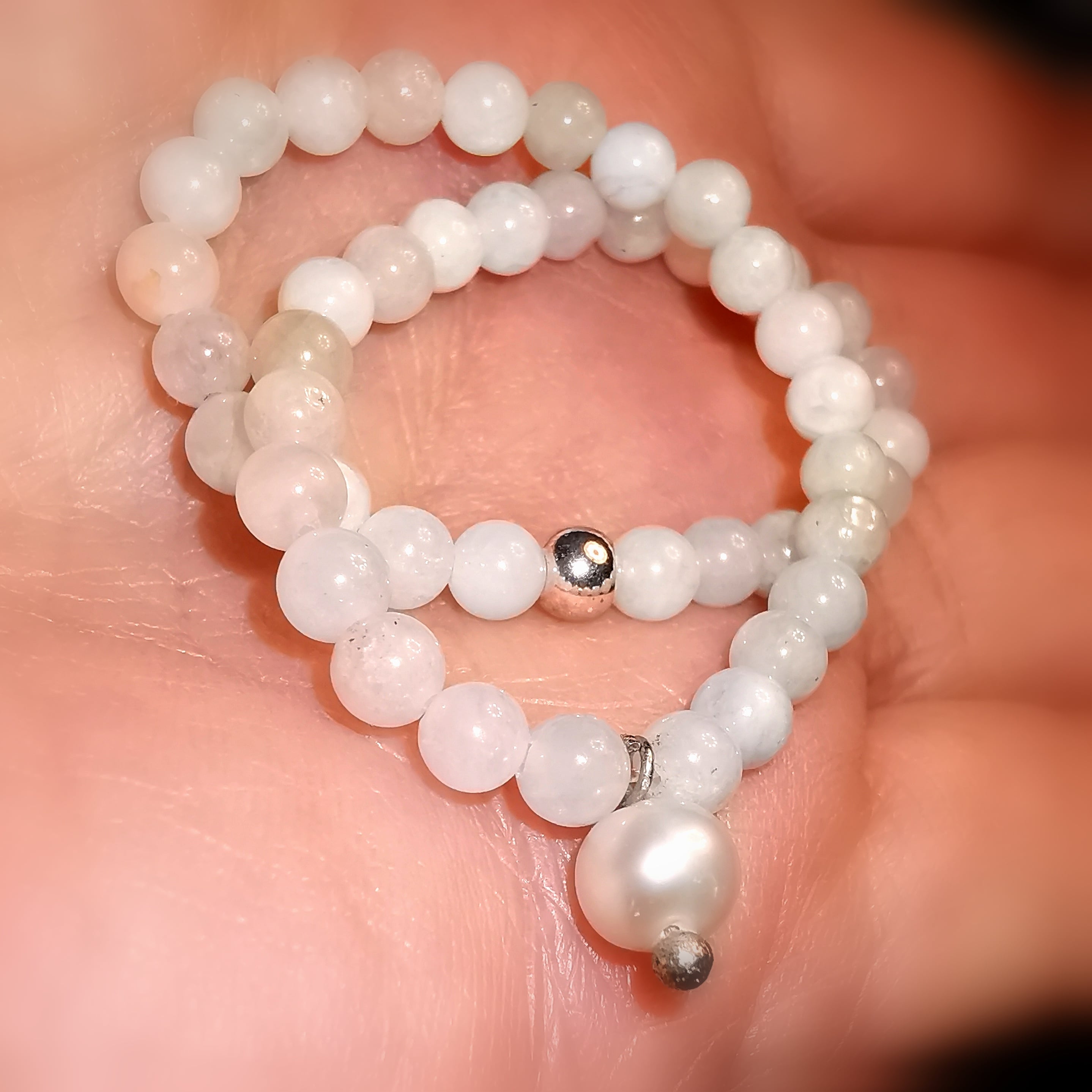 Morganit Perlen Glücksarmbändchen, rosa und weißer Beryll Edelstein Karma Armband Schmuck, neuer Schwung, samaki