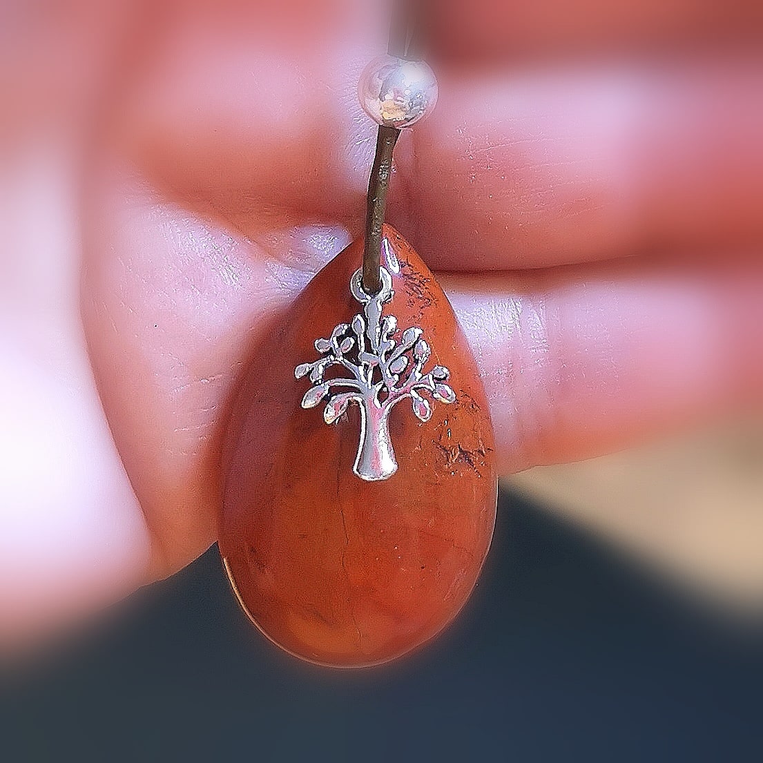 Jaspis Tropfen Edelstein Heilstein Karma Kette, Lebensbaum Schmuck, edle Hippie Mode, Wurzelchakra: Kraft und Willen, samaki