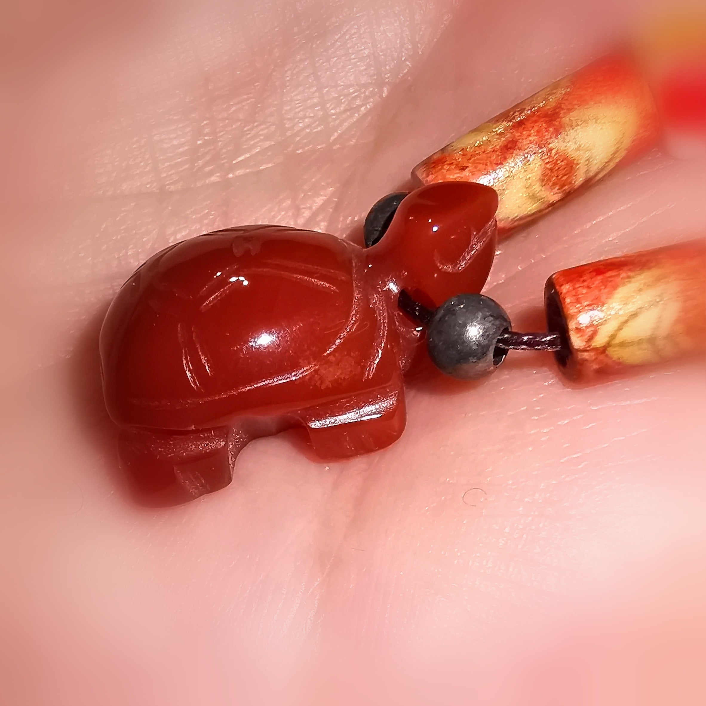 Karneol Achat Edelstein Karma Kette, Krafttier Schildkröte, edle Hippie Mode, Lebensfreude in Gelassenheit, samaki