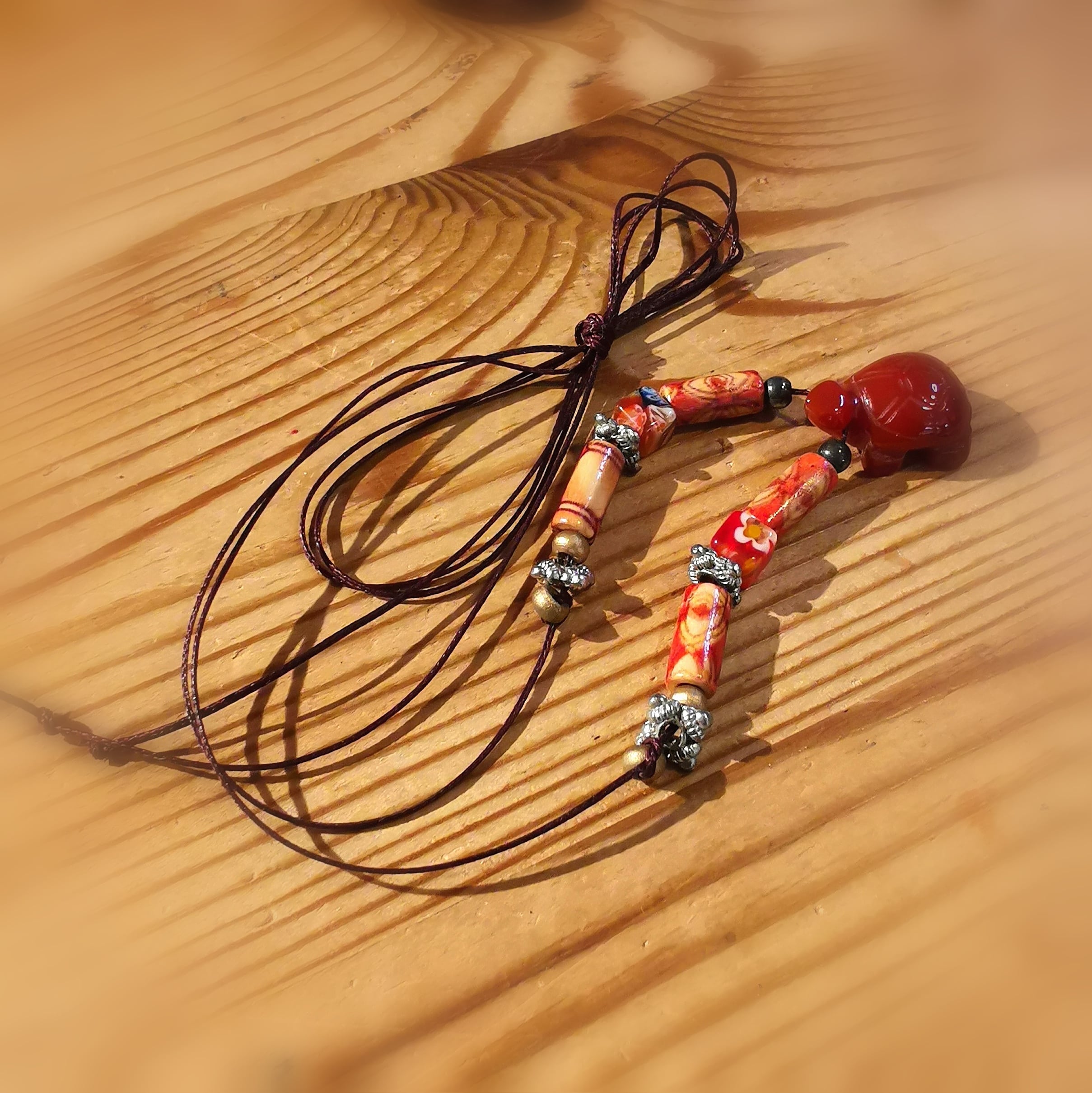 Karneol Achat Edelstein Karma Kette, Krafttier Schildkröte, edle Hippie Mode, Lebensfreude in Gelassenheit, samaki