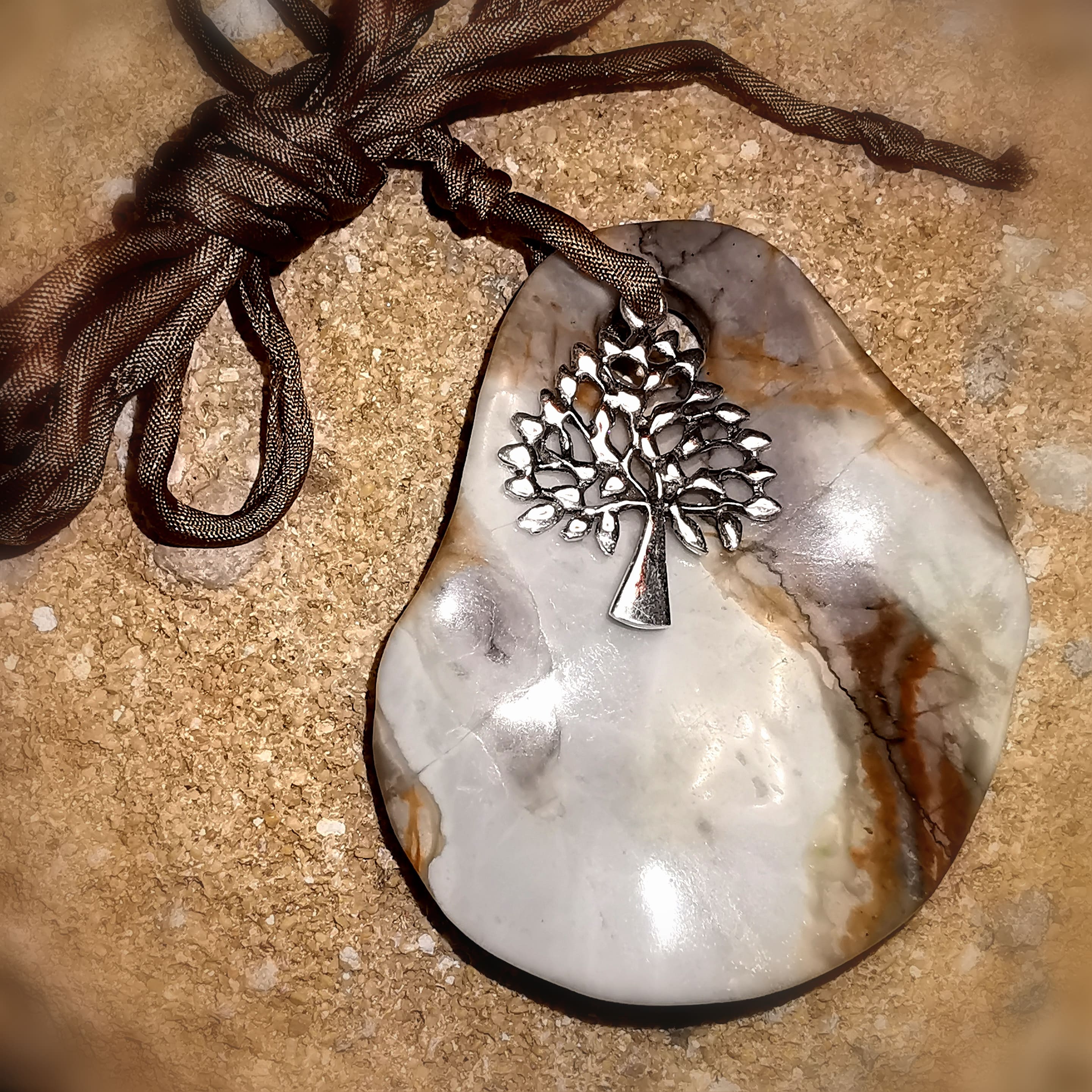 Picasso Marmor Edelstein Lebensbaum Karma Kette, Seide Sterlingsilber Heilstein Hippie Schmuck, "ich bin mir treu", samaki