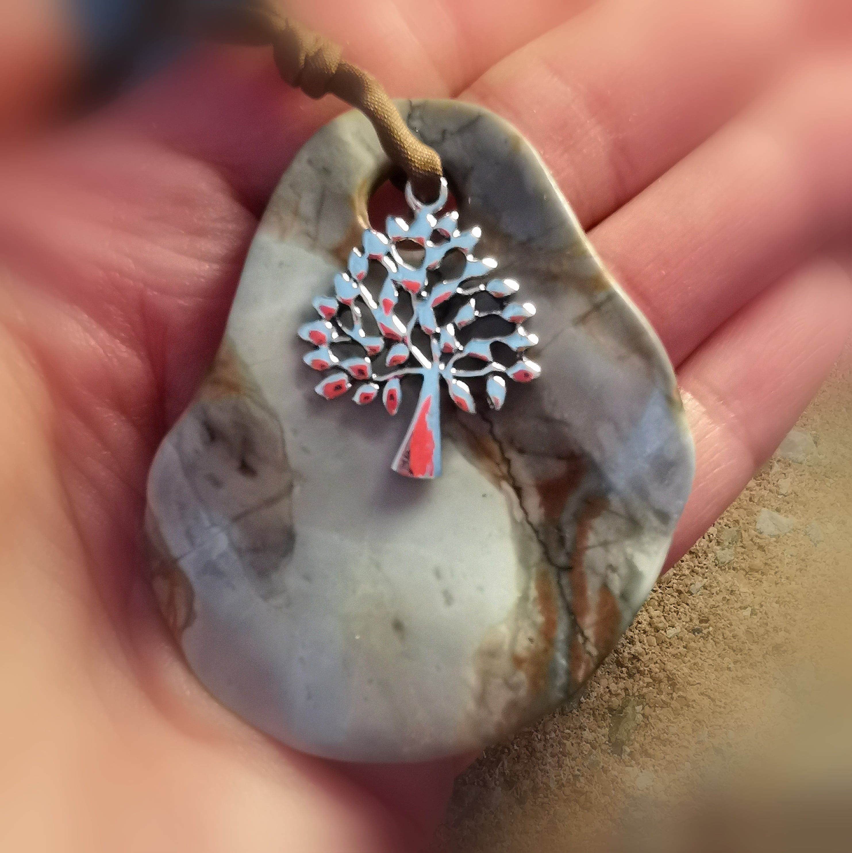 Picasso Marmor Edelstein Lebensbaum Karma Kette, Seide Sterlingsilber Heilstein Hippie Schmuck, "ich bin mir treu", samaki
