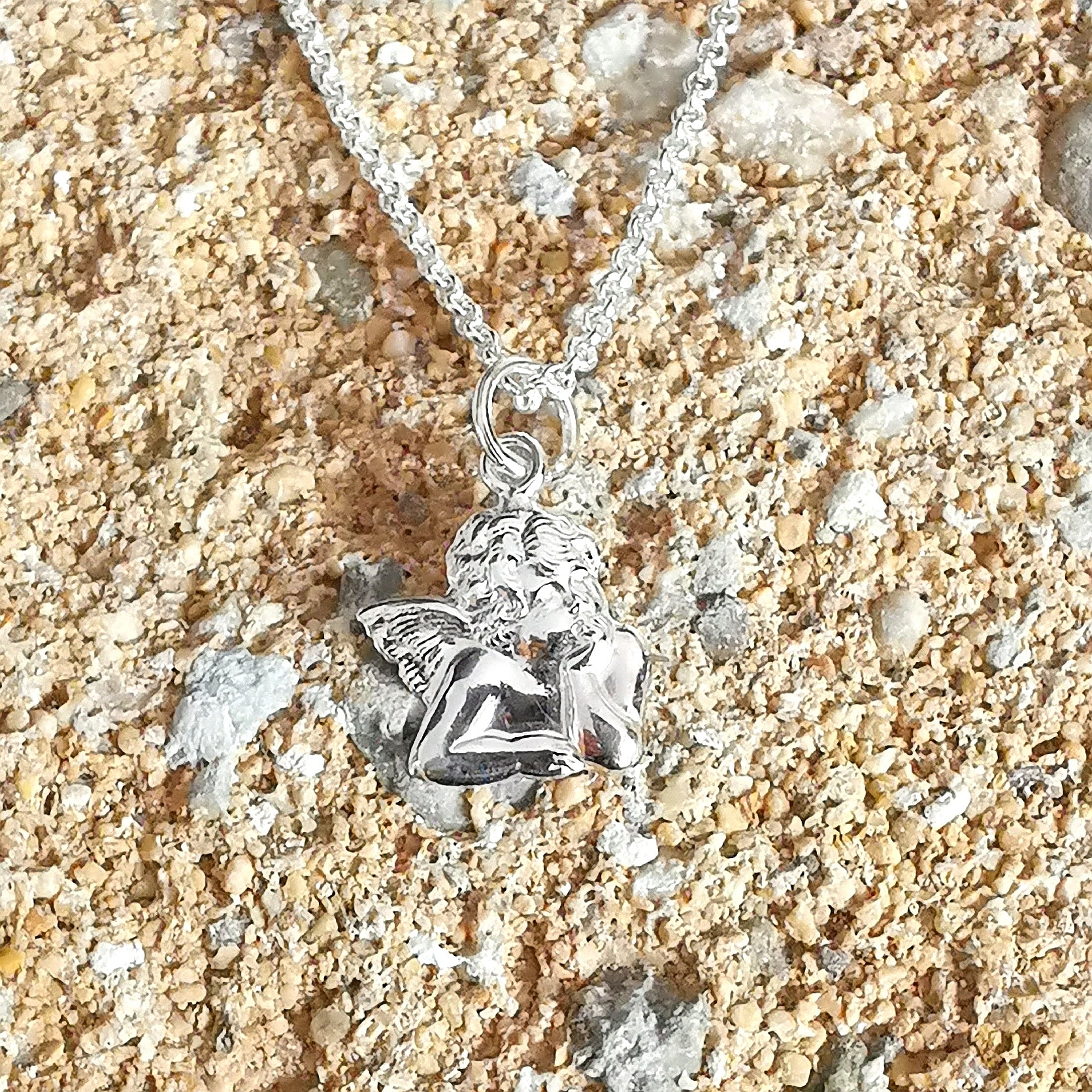 Engel Schutzengel Engelsbüste Schutz Amulett Vintage Karma Kette 40 cm, geweiht - ich bin behütet