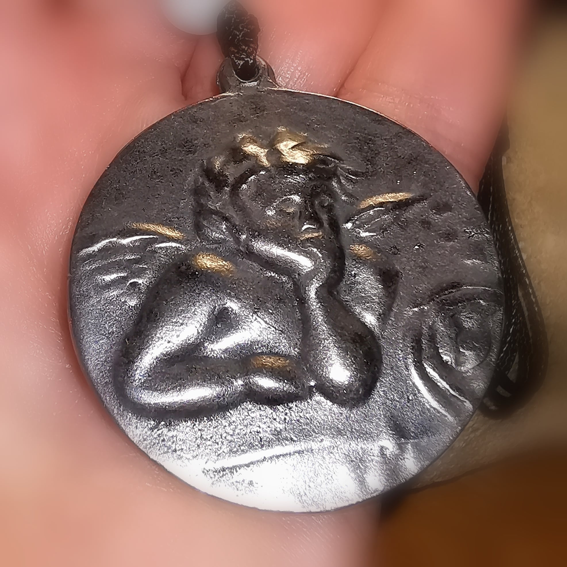 Engel Büste Edelstein Karma Hippie Kette, Zinn und Heilsteine, Schutzengel Amulett, liebevoll behütet, samaki