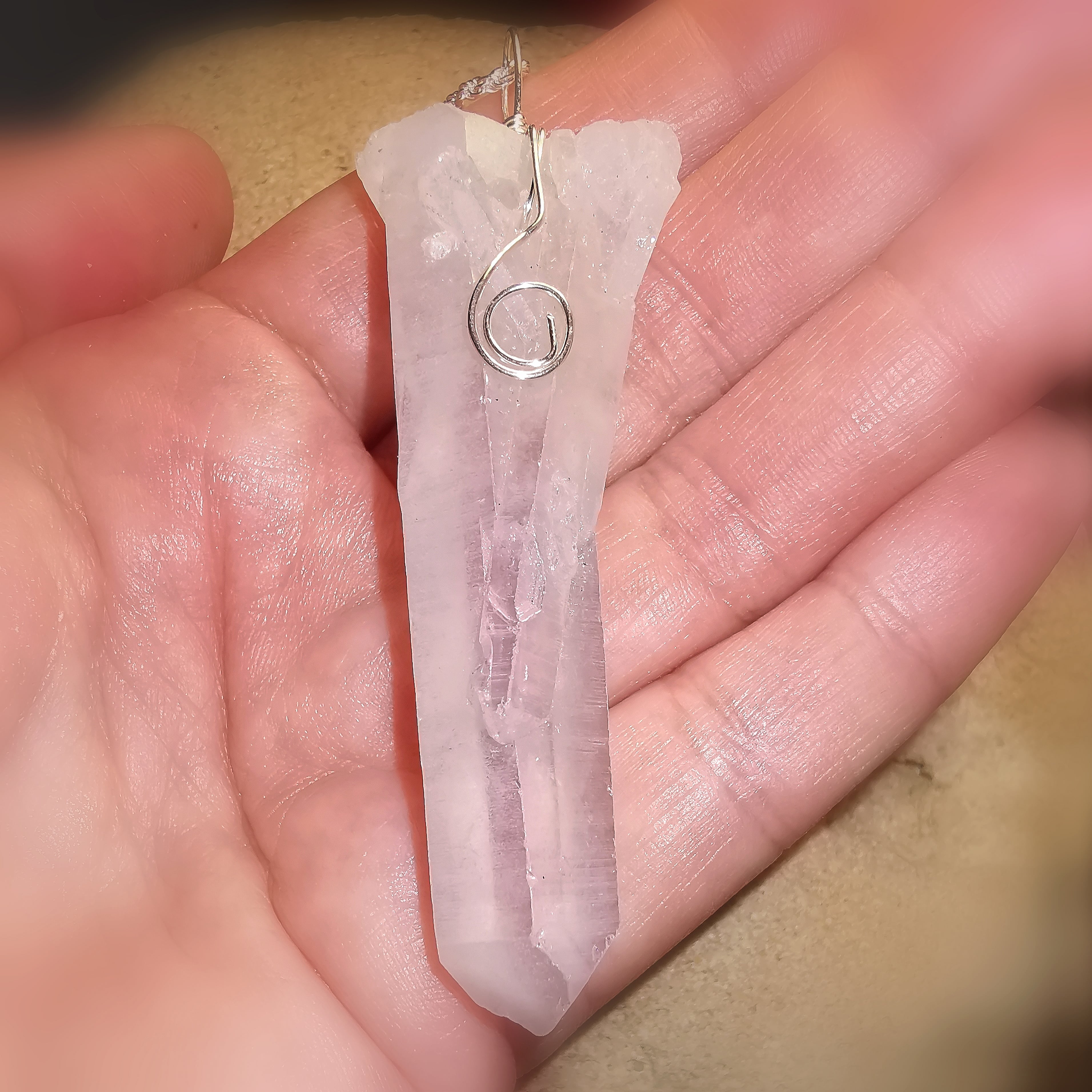 Angel Aura Bergkristall Edelstein XL: 70 cm Sterlingsilber Heilstein Karma Kette, Vitalität und Harmonie, samaki