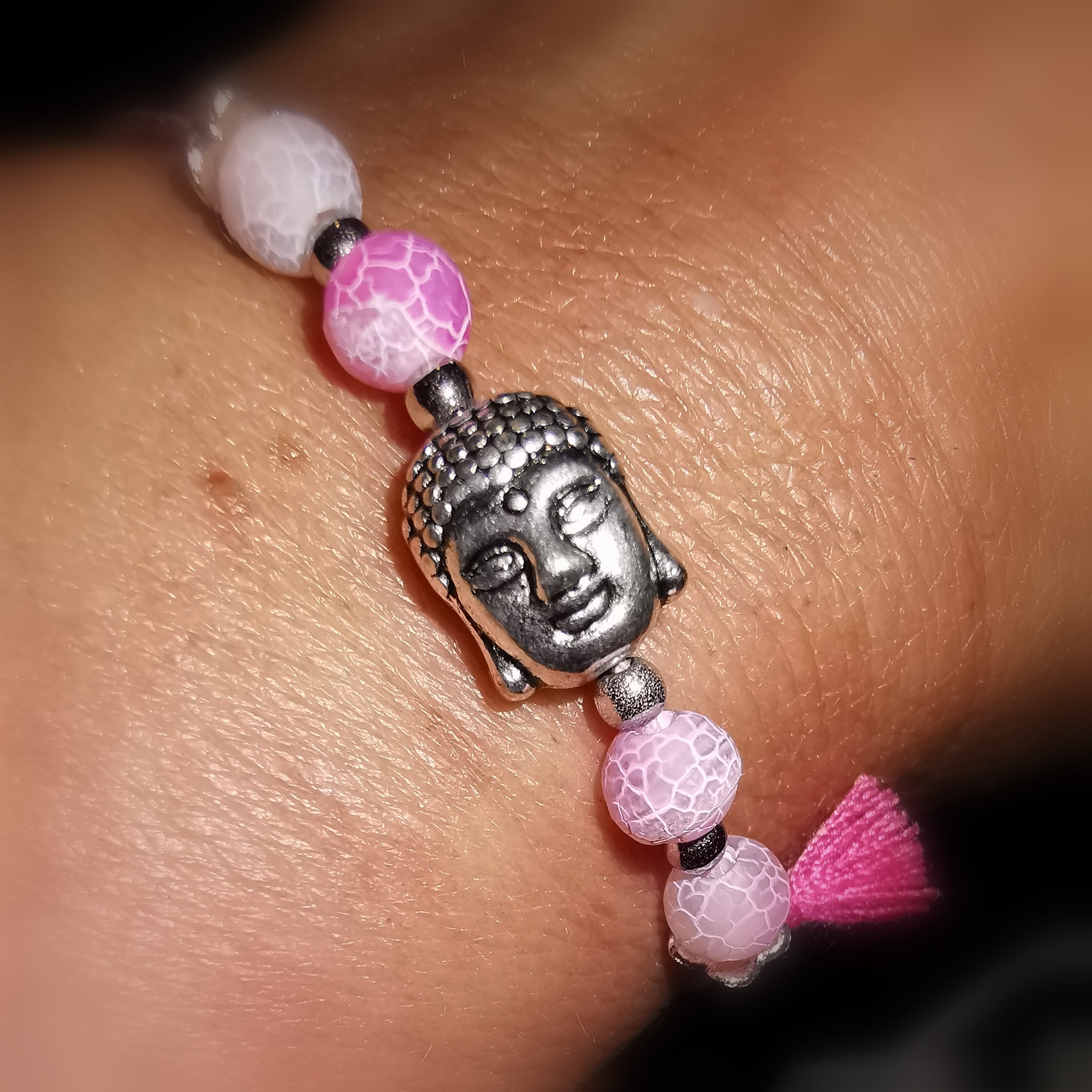 Buddha Edelstein Karma Armband, alle Größen, Hippie Mode Armbändchen Schmuck, rosa pink, von Herzen, samaki