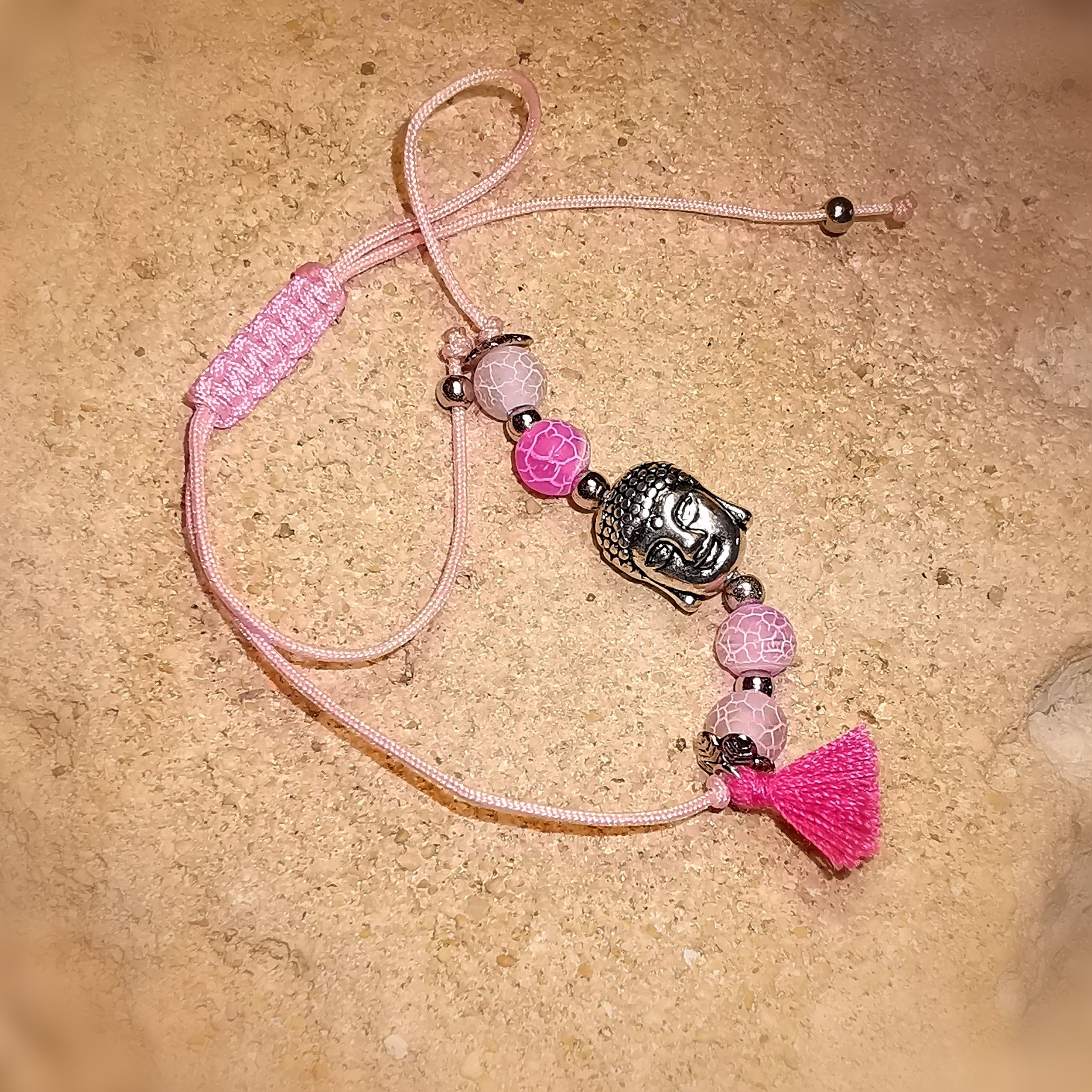 Buddha Edelstein Karma Armband, alle Größen, Hippie Mode Armbändchen Schmuck, rosa pink, von Herzen, samaki