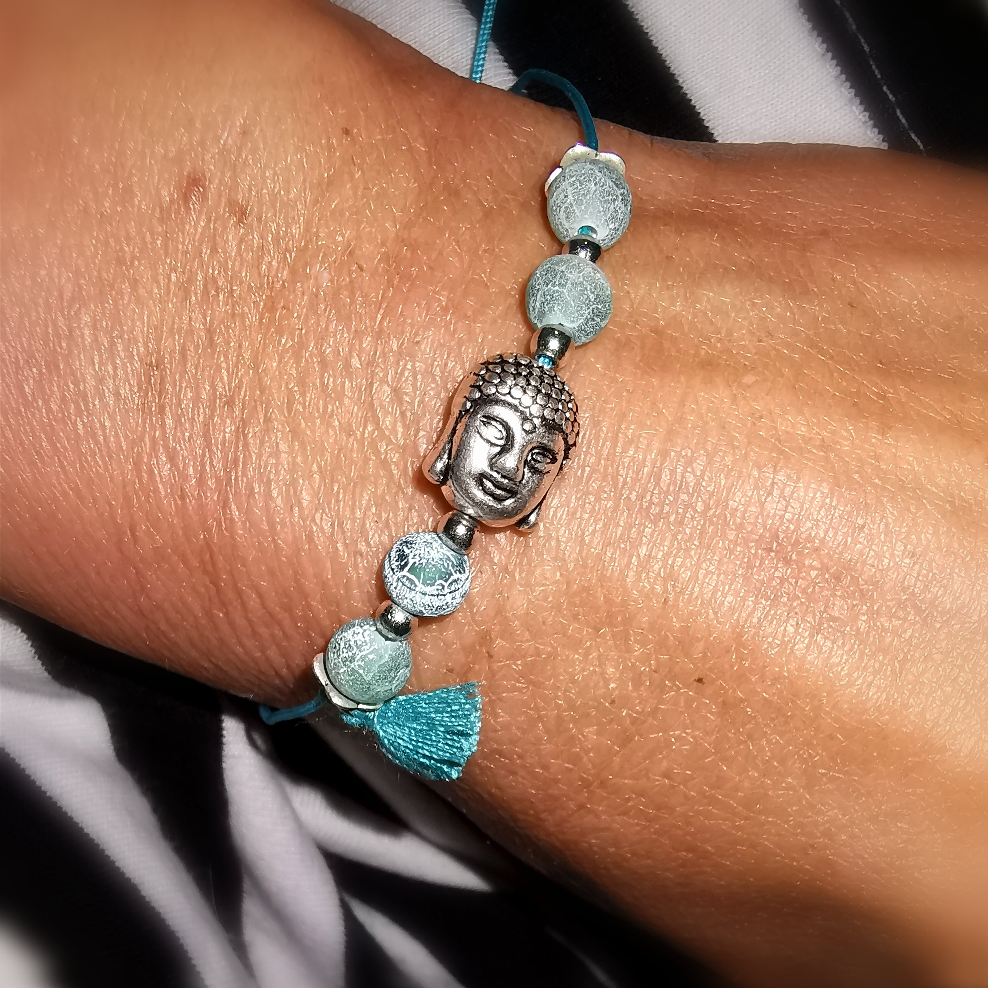 Buddha Edelstein Karma Armband, alle Größen, Hippie Mode Armbändchen Schmuck, silber türkis, Freiheit, samaki