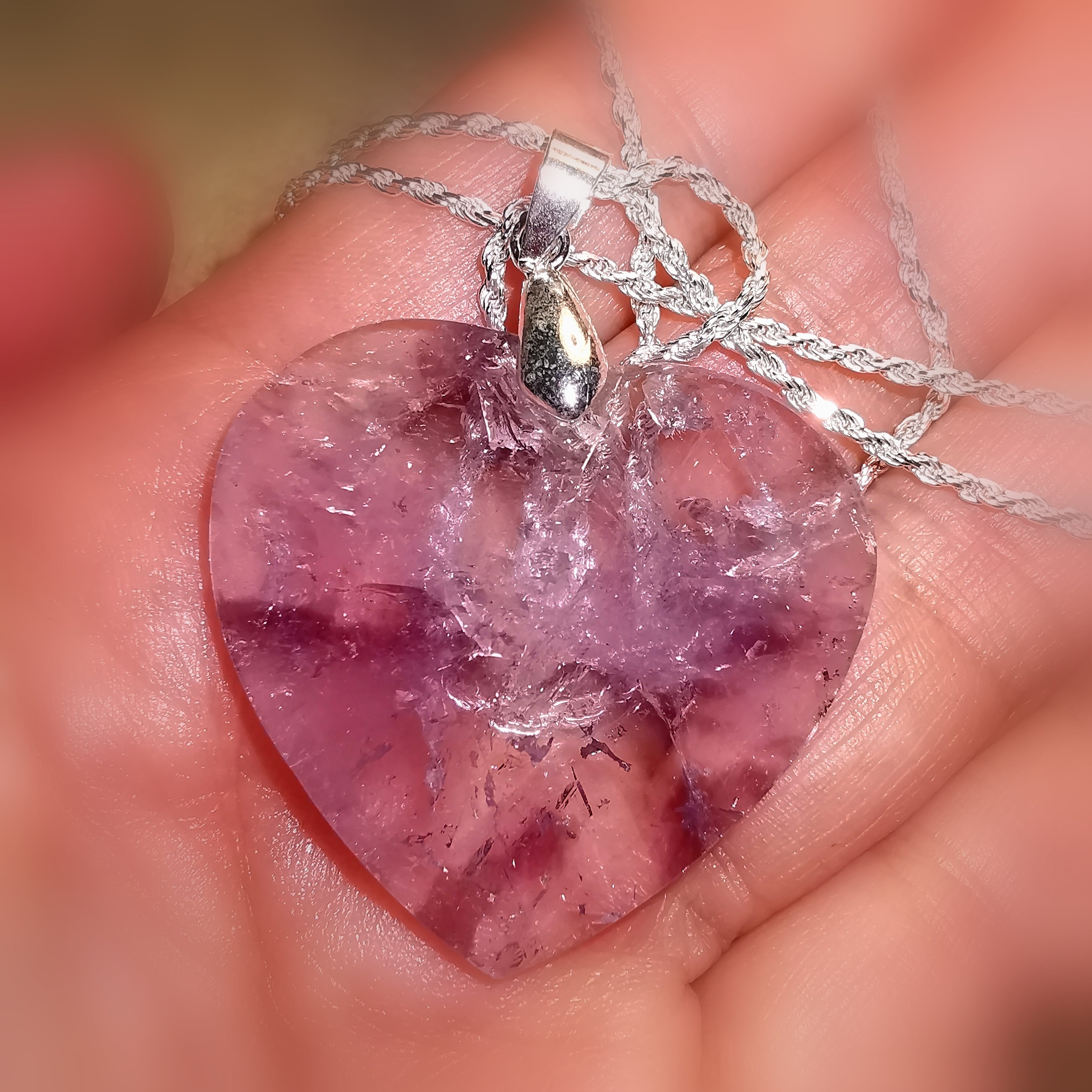 Amethyst Edelstein Heilstein Herz Karma Kette, lila transparent, AA Qualität, Bewusstsein - Vertrauen - Harmonie, samaki