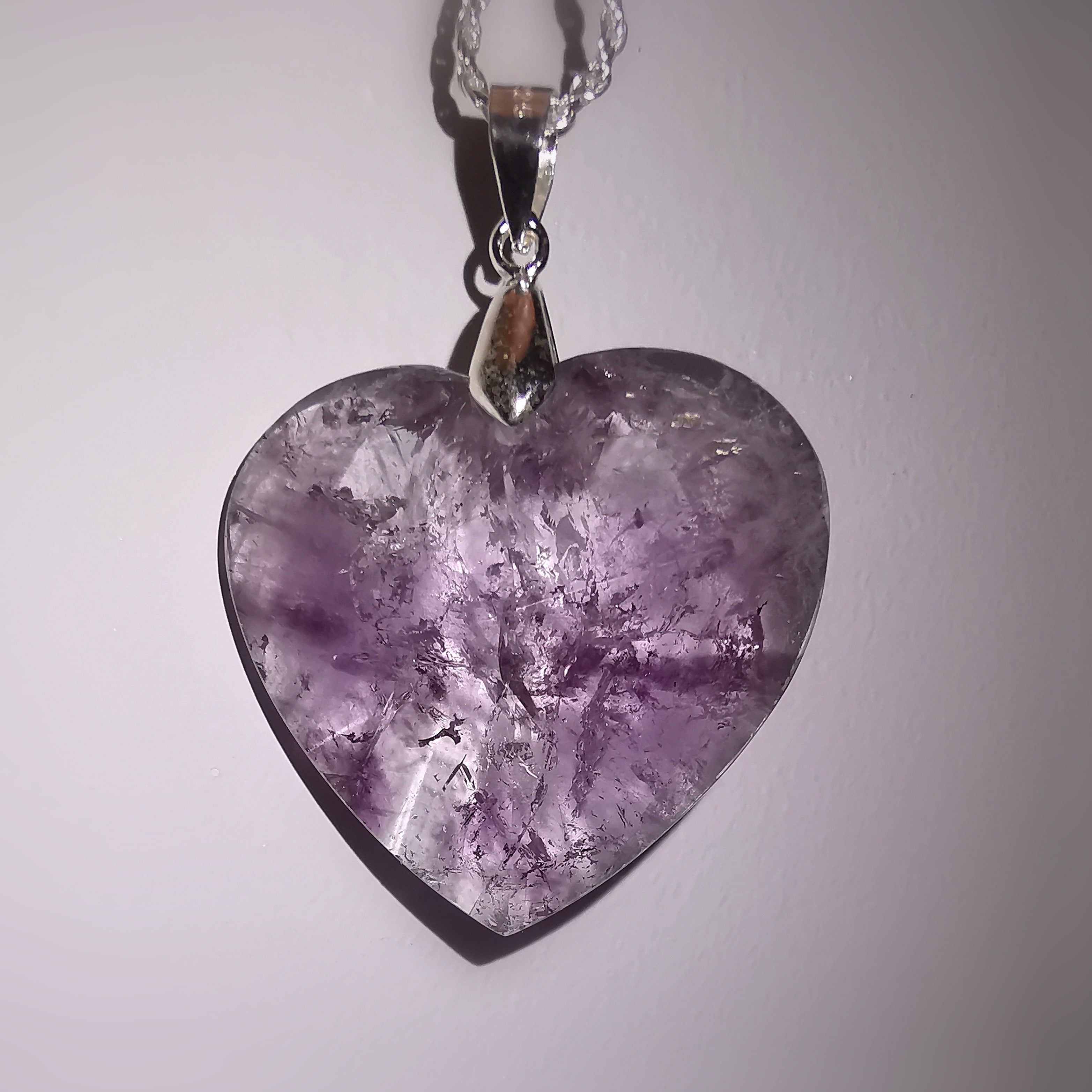 Amethyst Edelstein Heilstein Herz Karma Kette, lila transparent, AA Qualität, Bewusstsein - Vertrauen - Harmonie, samaki