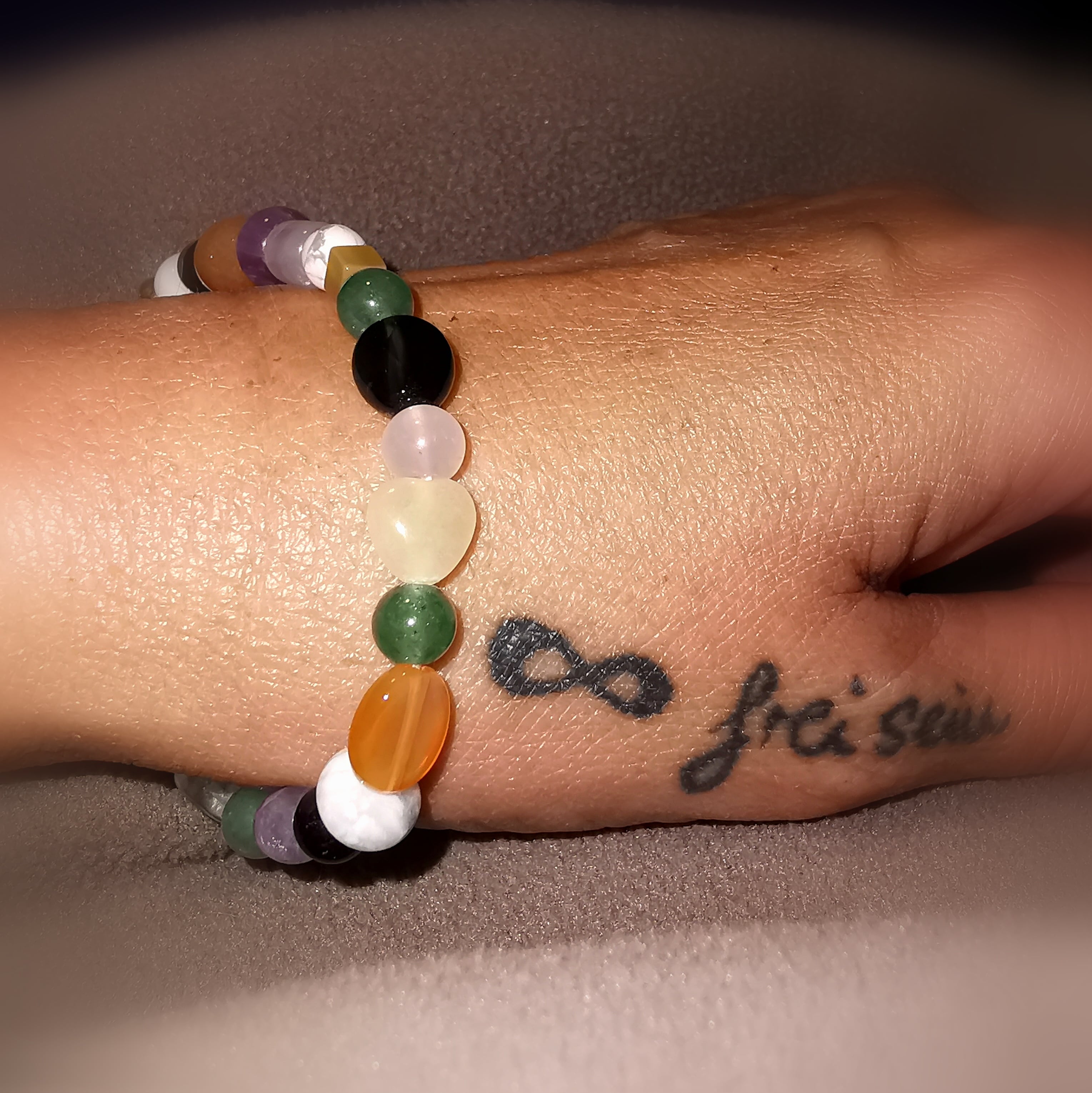 Karma Edelstein Heilstein Mix Armband, Licht und Liebe, bunt, Hippie Armbändchen, von Herzen, samaki