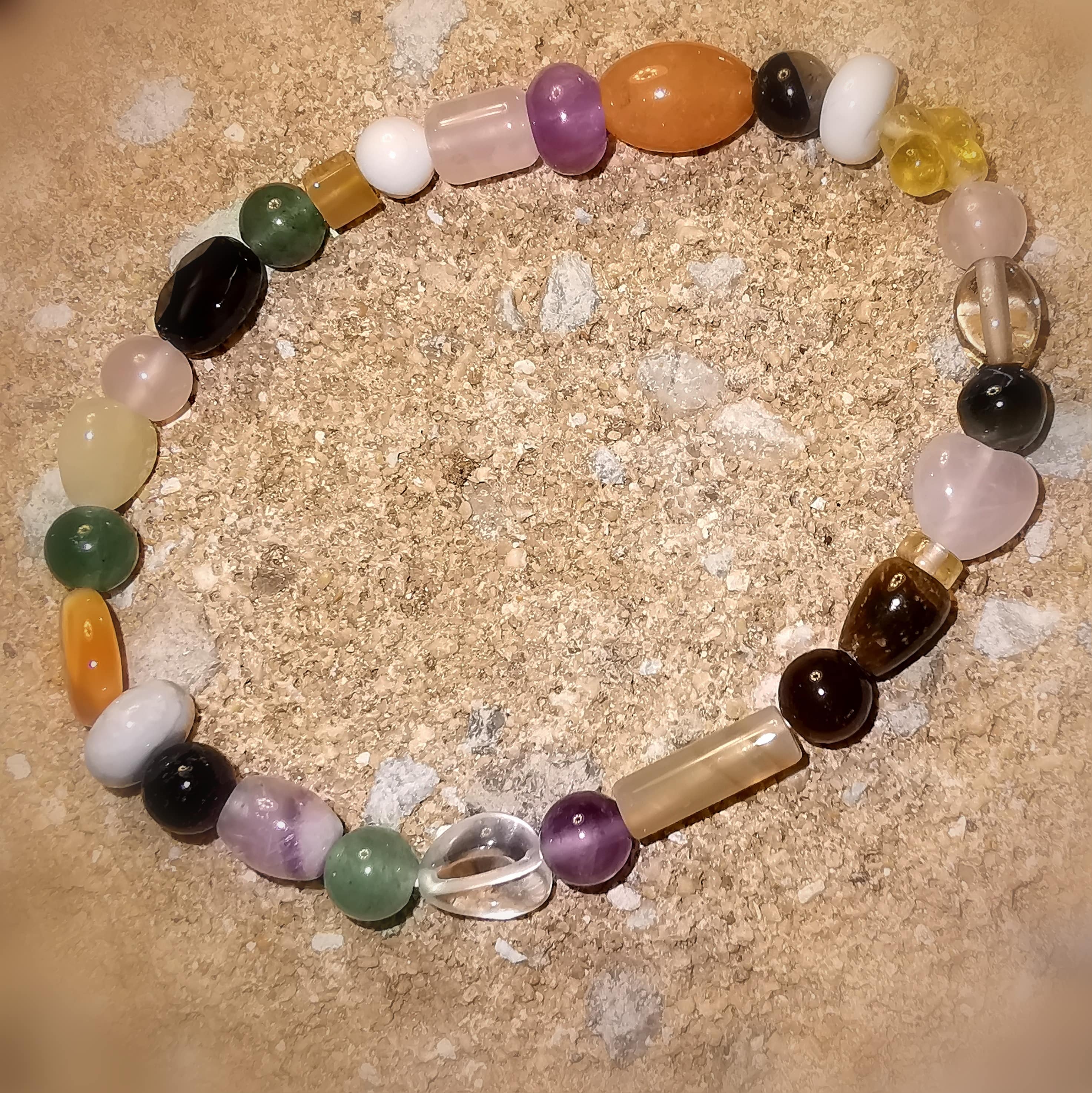 Karma Edelstein Heilstein Mix Armband, Licht und Liebe, bunt, Hippie Armbändchen, von Herzen, samaki