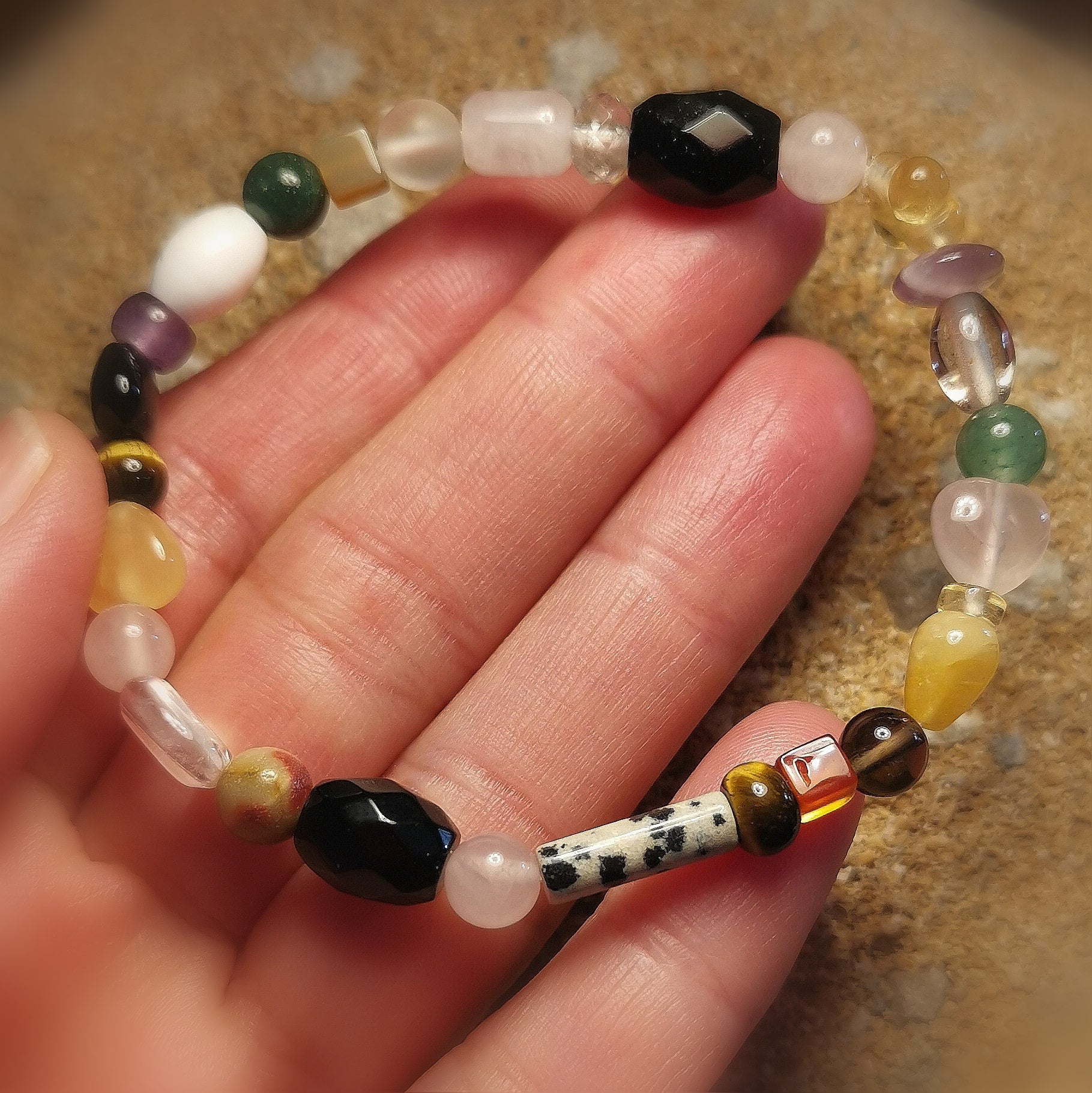 Edelstein Heilstein Mix: Karma Armband Licht und Liebe, bunt, Hippie Armbändchen, mit Herz, samaki
