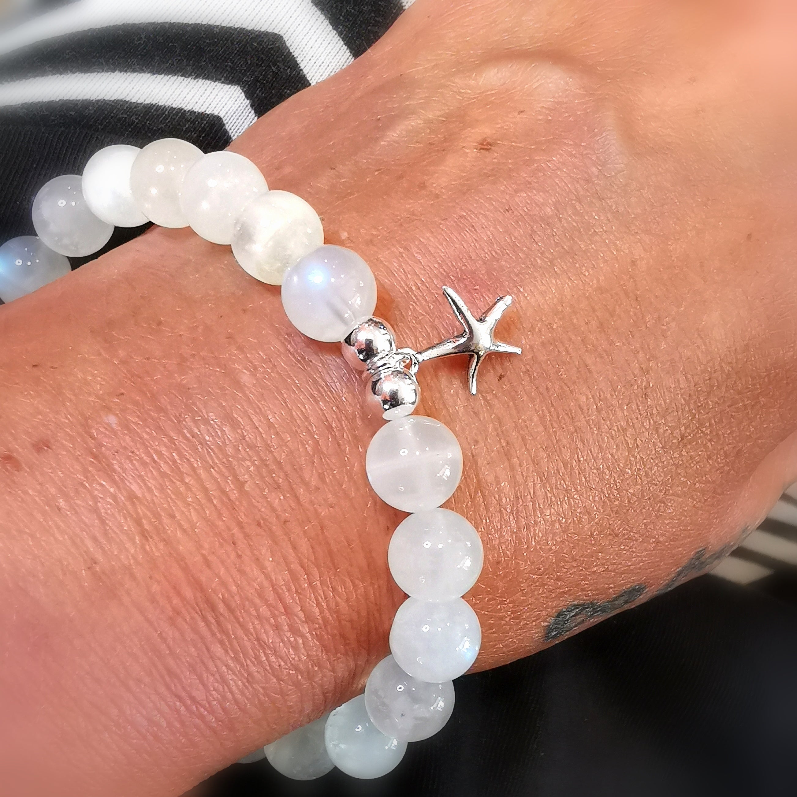 Mondstein Seestern Karma Design Armband, Edelsteine für Aura Chakra Kraft, der Seele folgen, samaki