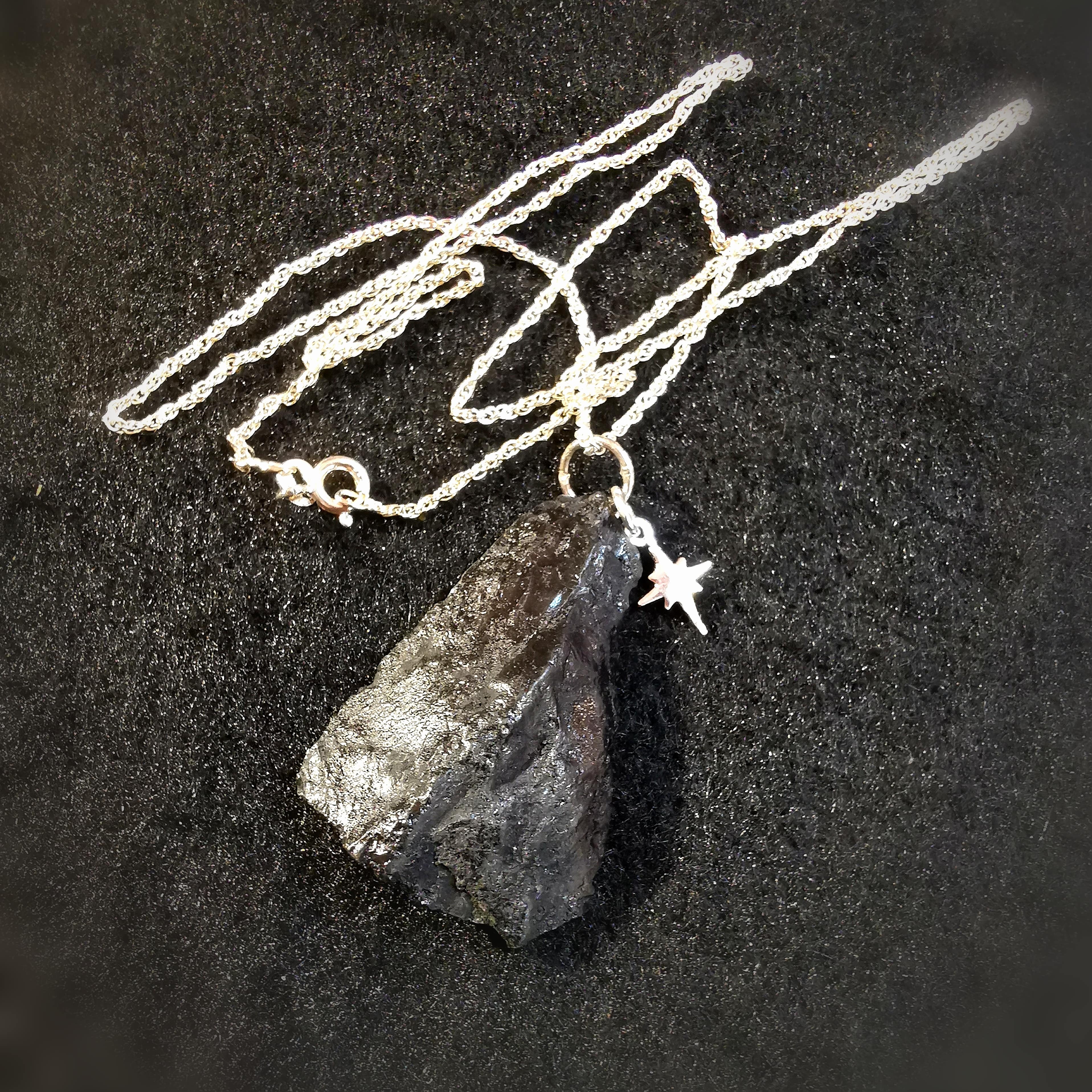 Schungit Edelstein Heilstein Aura Schutz Polarstern Kette, Chakra Energie Schmuck, Himmel und Erde - behütet