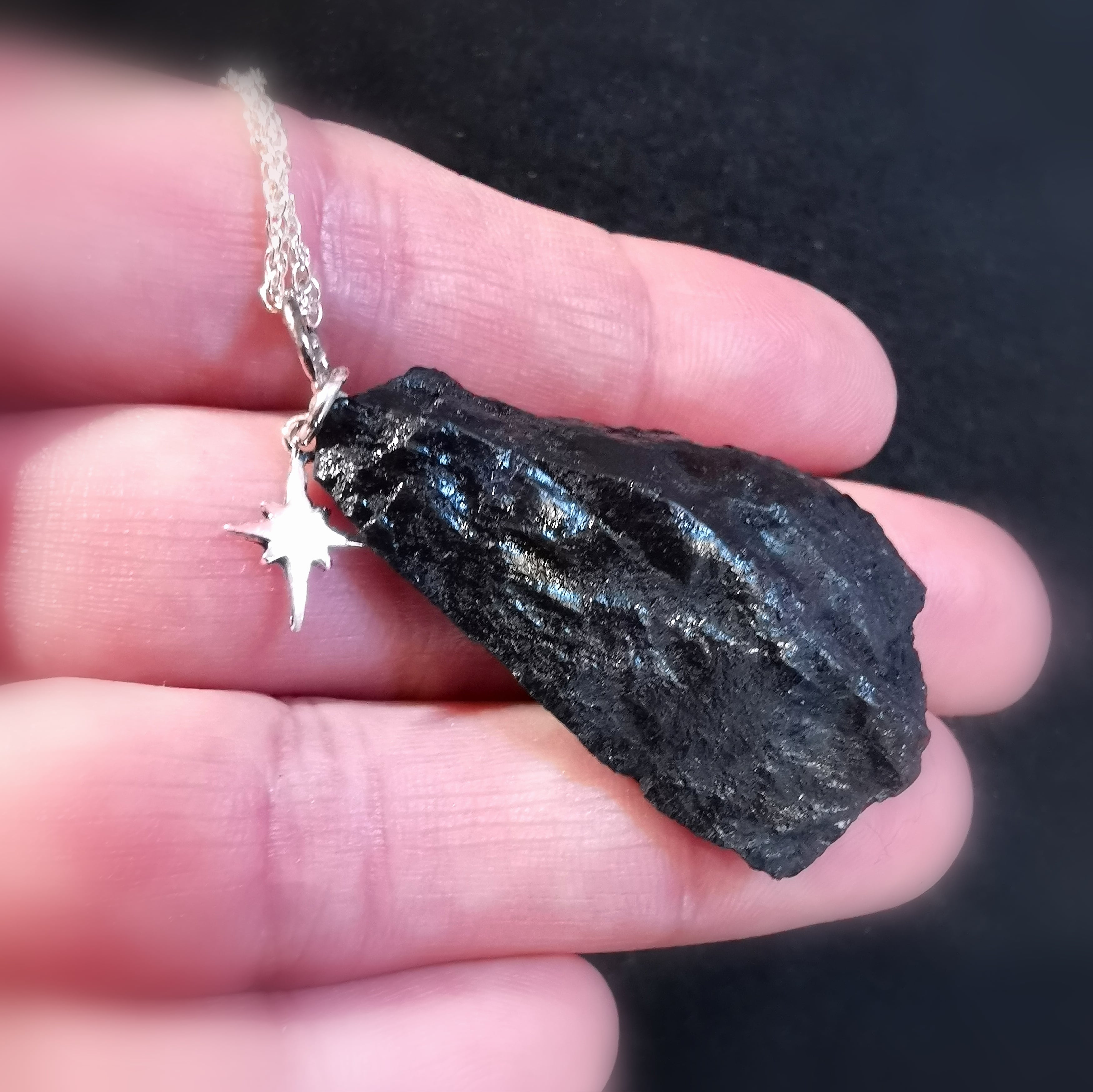 Schungit Edelstein Heilstein Aura Schutz Polarstern Kette, Chakra Energie Schmuck, Himmel und Erde - behütet