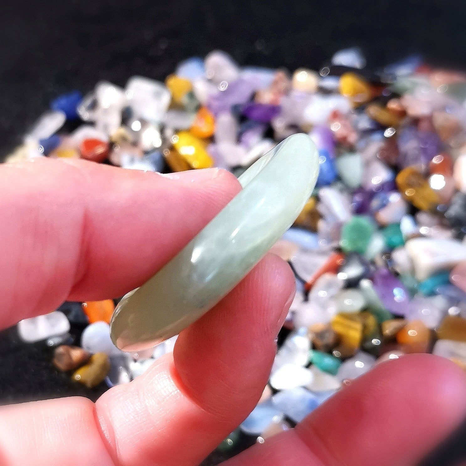 Daumenstein Handschmeichler grüne Jade, zur Meditation, Karma Energie, Harmonie