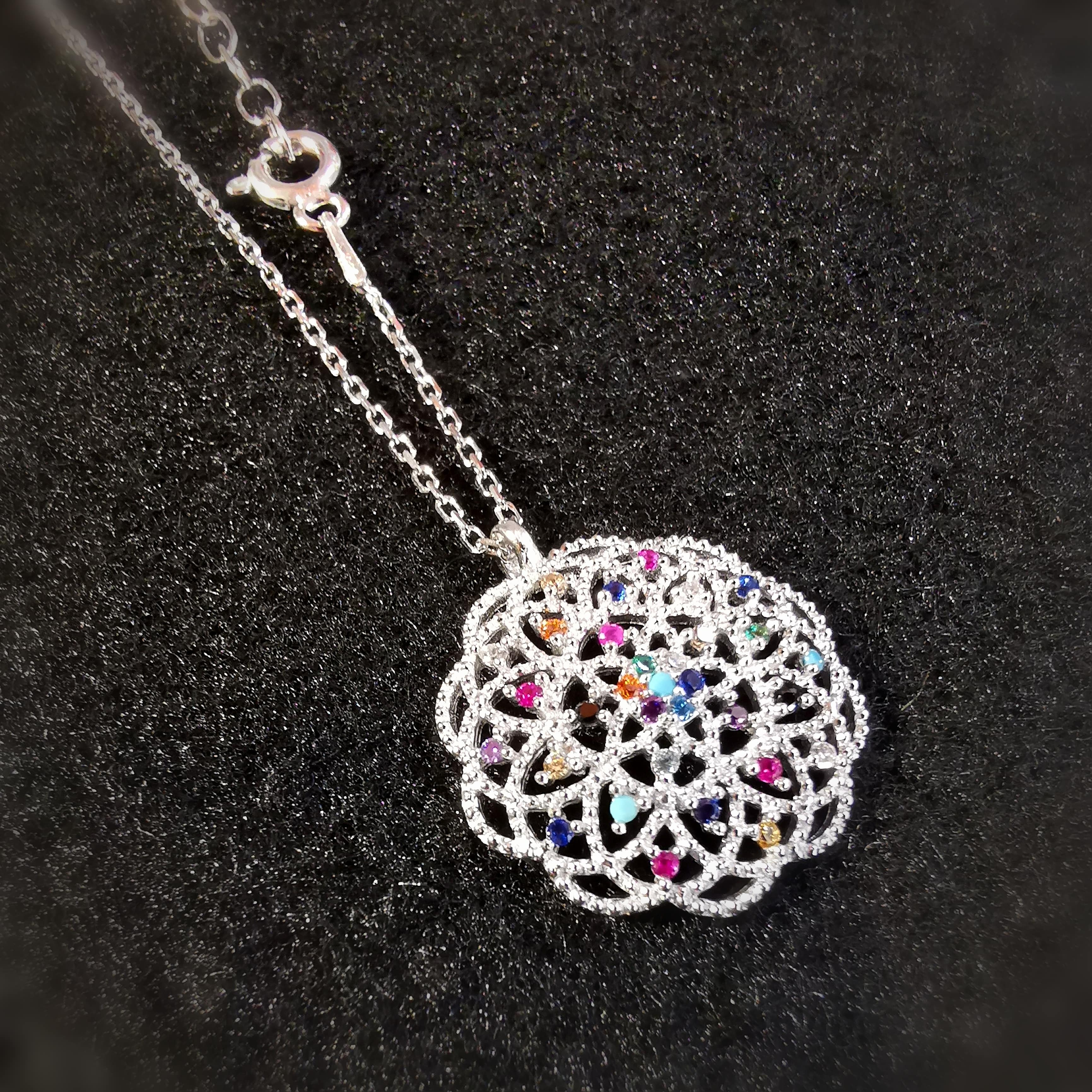Mandala Lebensblume Blume des Lebens Karma Kette Sterlingsilber, geweiht - Harmonie