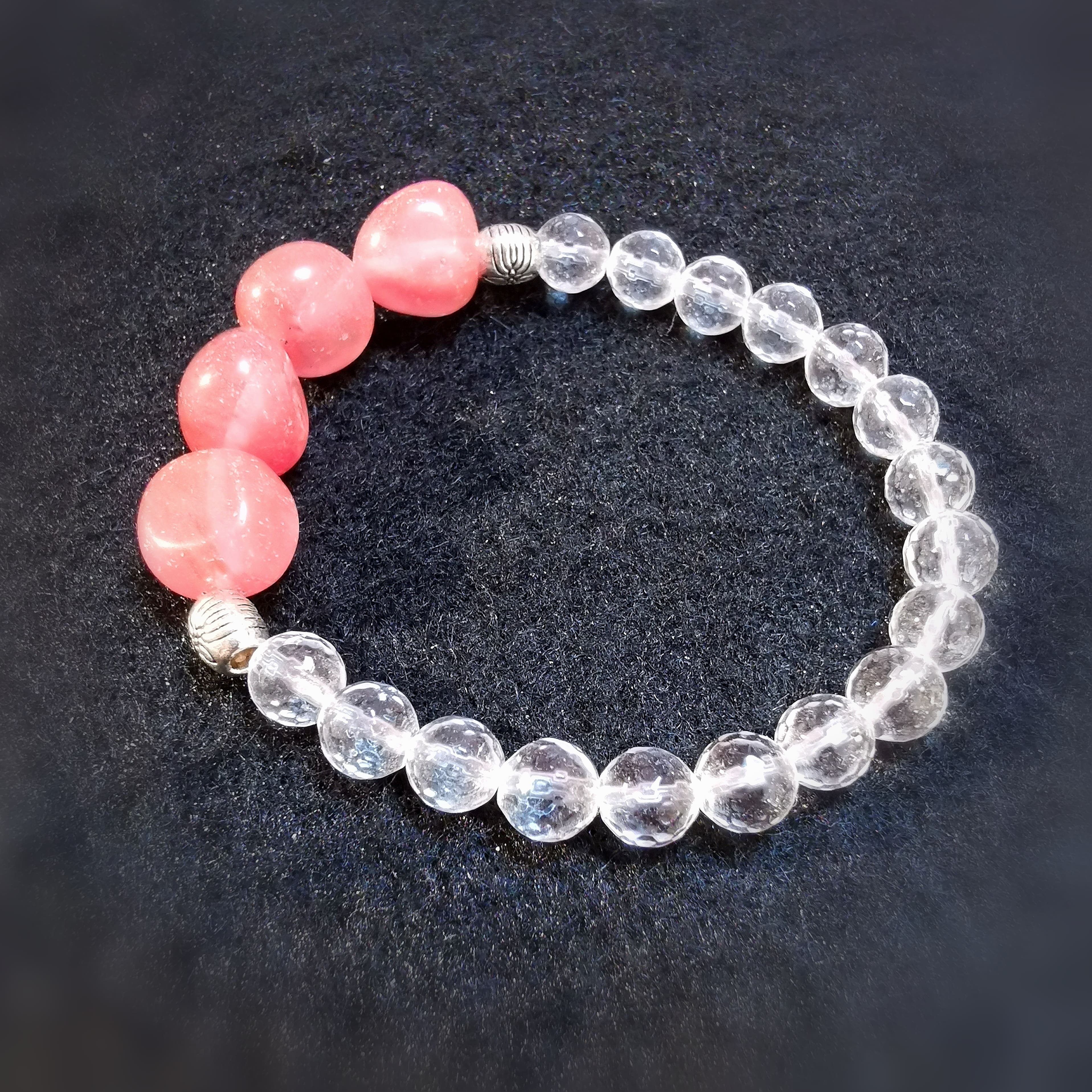 Erdbeerquarz Bergkristall Heilstein Edelstein Karma Armband für Kinder, leichte Wege und Schutz