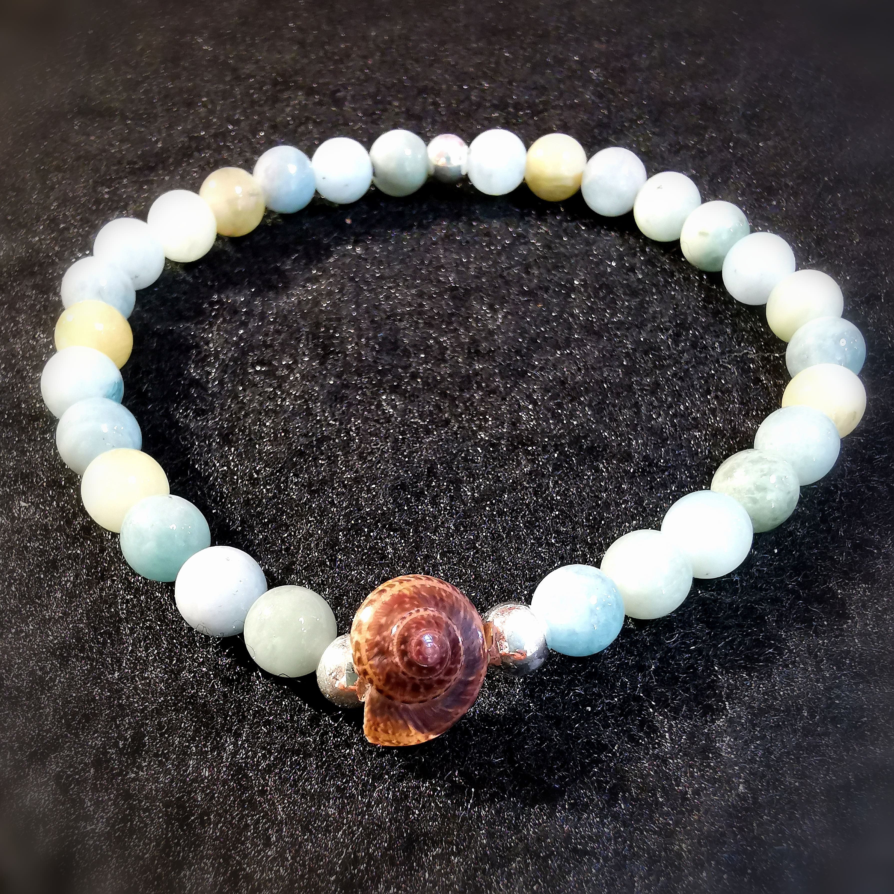 Muschel Aquamarin Heliodor Beryll Edelstein Heilstein Karma Armband, geweiht - Lebenslust