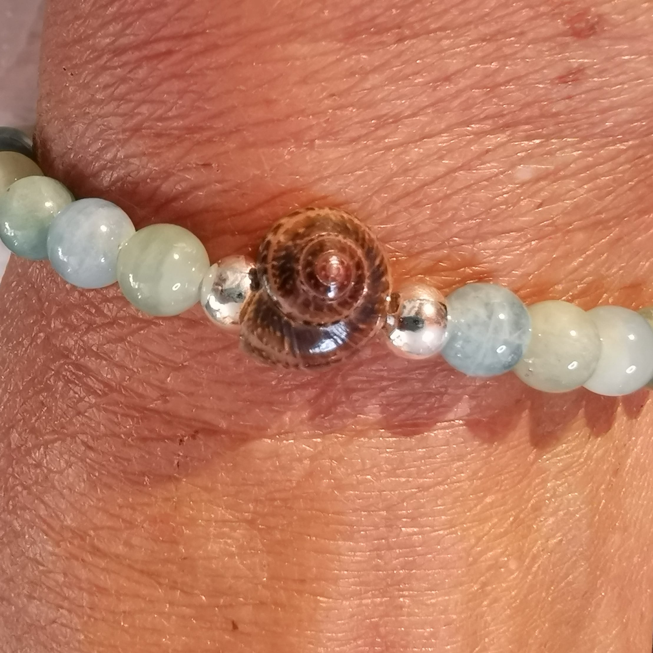 Muschel Aquamarin Heliodor Beryll Edelstein Heilstein Karma Armband, geweiht - Lebenslust