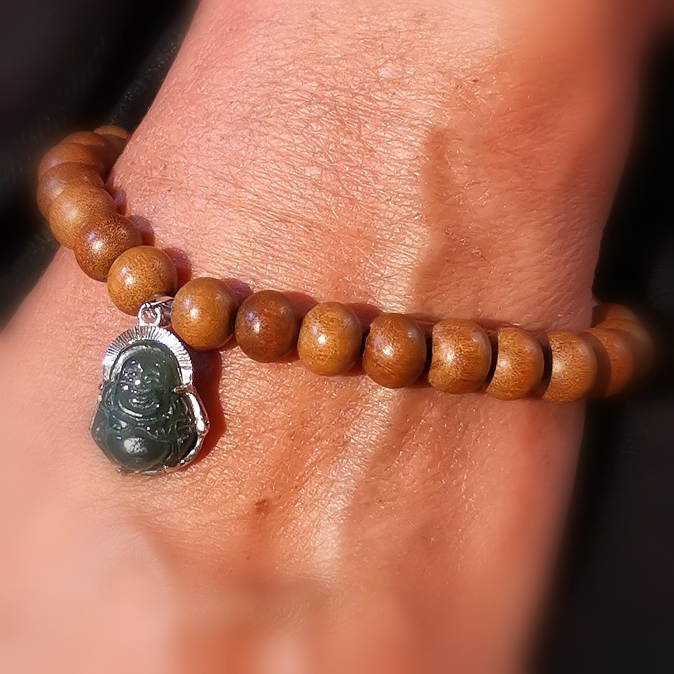✨ Sandelholz Jade Buddha Karma Armband – geweiht für Glück, Gelassenheit & Harmonie
