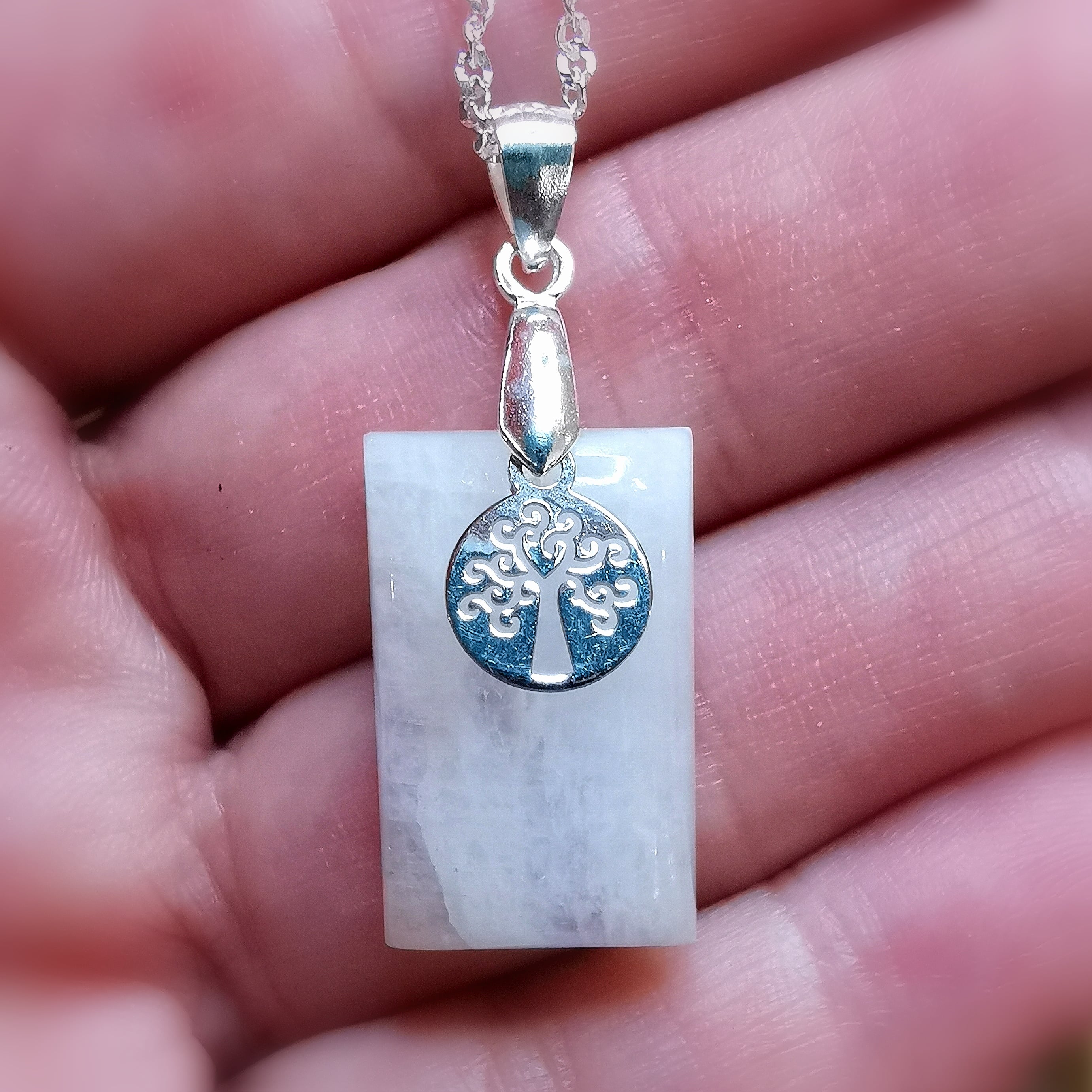 Lebensbaum Mondstein Edelstein Heilstein Karma Kette, Chakra Schmuck - innerer Frieden, neue Kraft