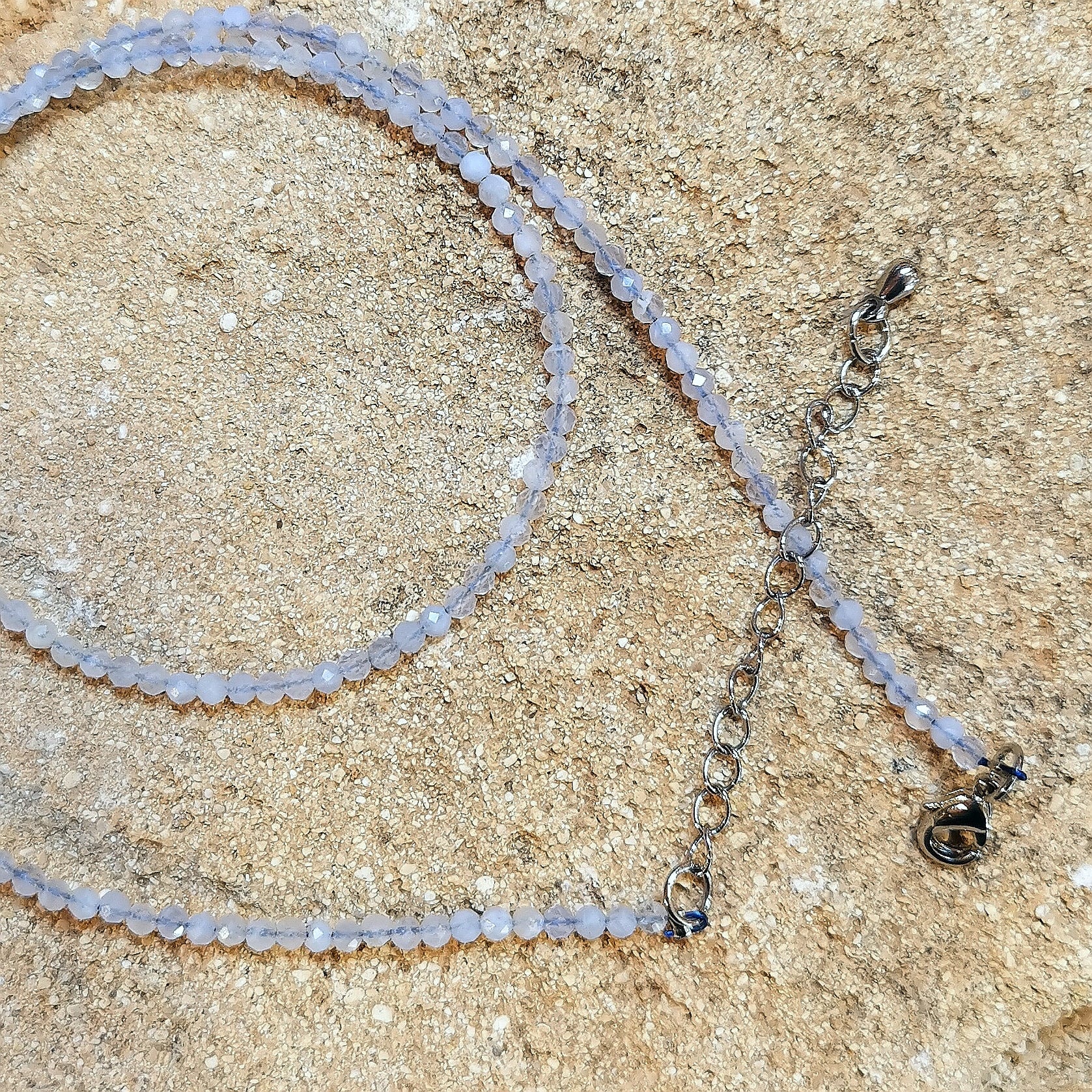 Chalcedon blau Edelstein Heilstein Kette filigran 2 mm - Selbstvertrauen