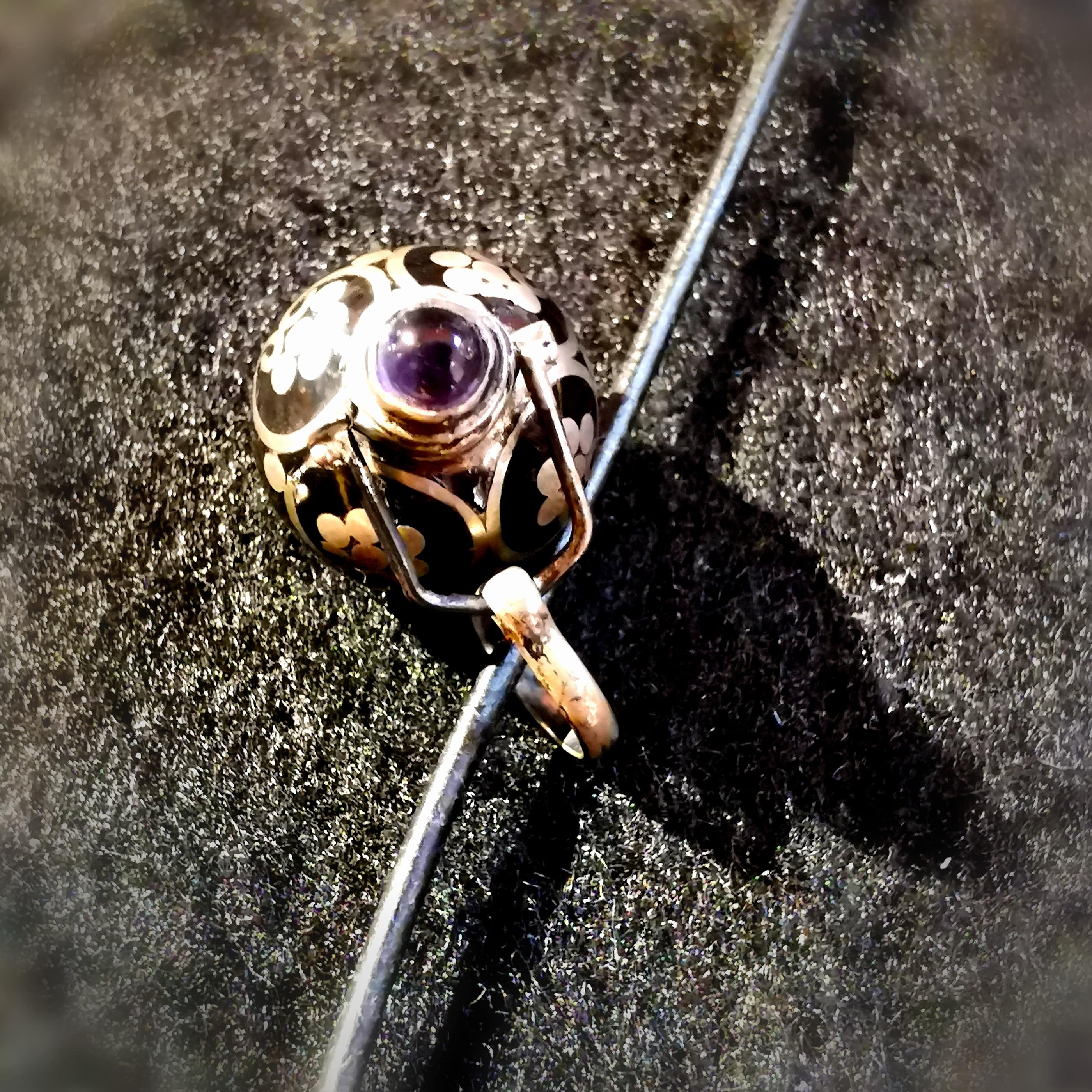 Engelsrufer Amethyst Karma Kette schwarz silber Sterlingsilber und Emaille an Leder, geweiht - Vertrauen