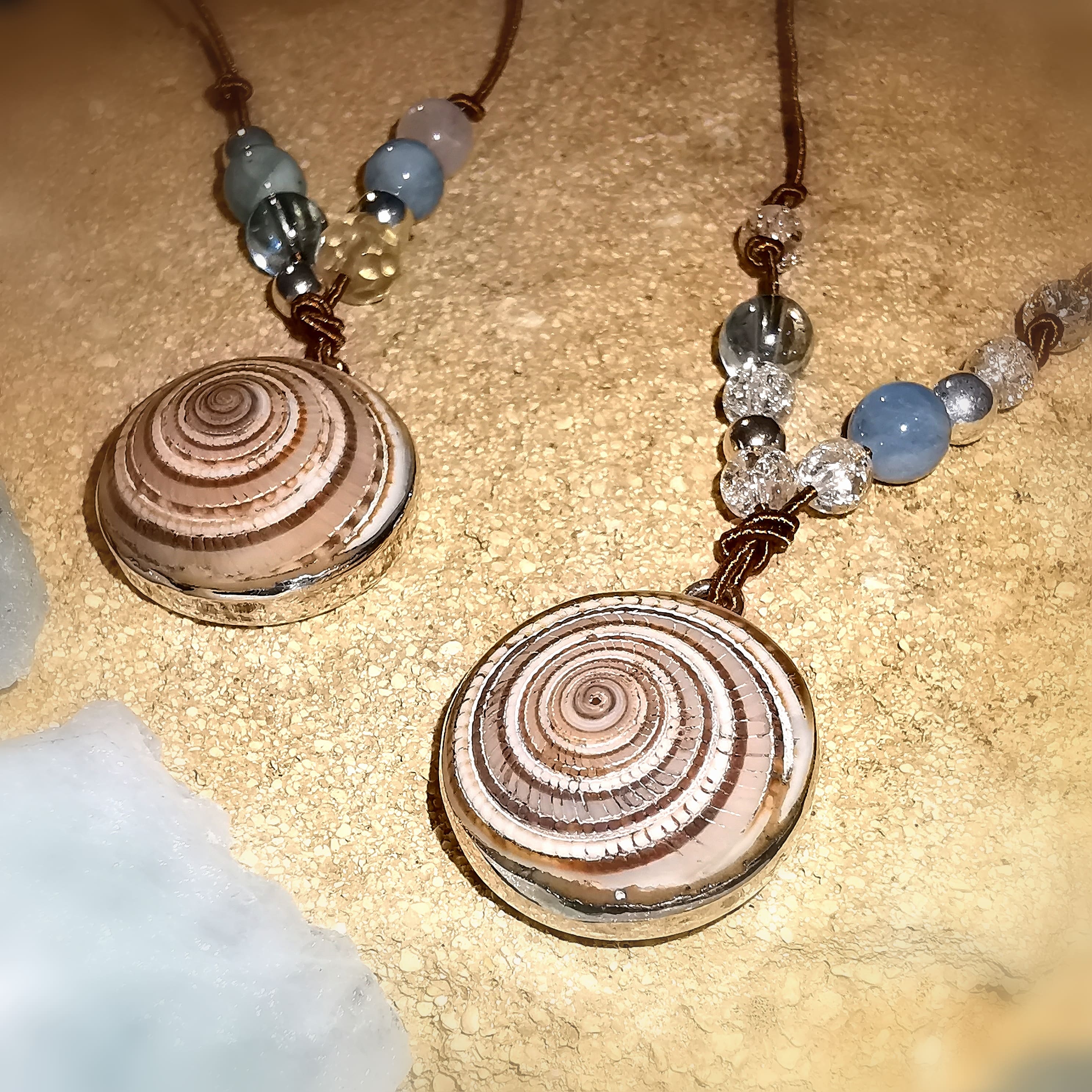 ✨ Shell necklace with lemon quartz, aquamarine & moonstone – light & love, consecrated