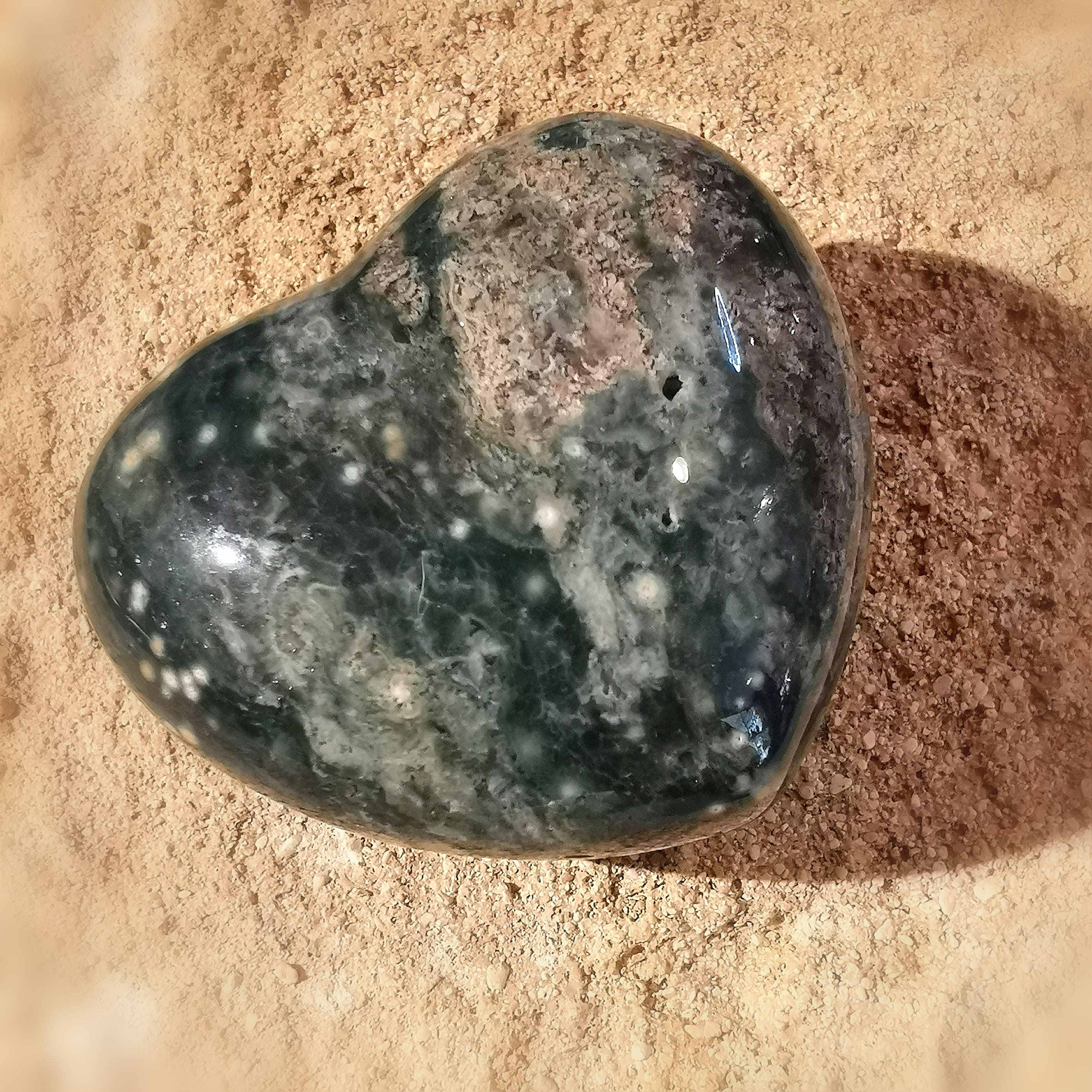Ozean Jaspis Grün Blau Unikat üppiger Handschmeichler Herz zur Entspannung und Meditation, Chakra Heilstein