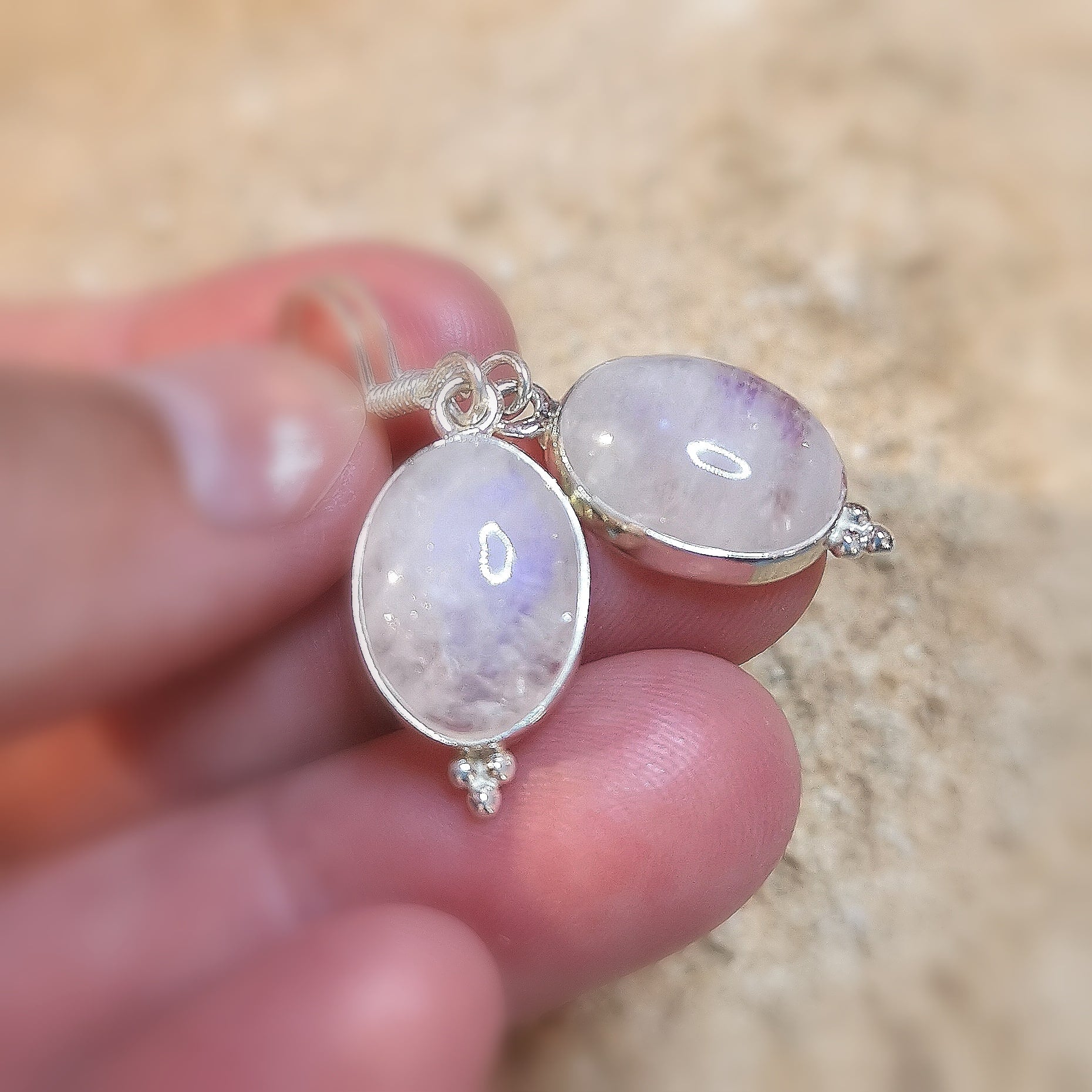 Regenbogen Mondstein Edelstein Ohrringe Sterlingsilber oval - Harmonie