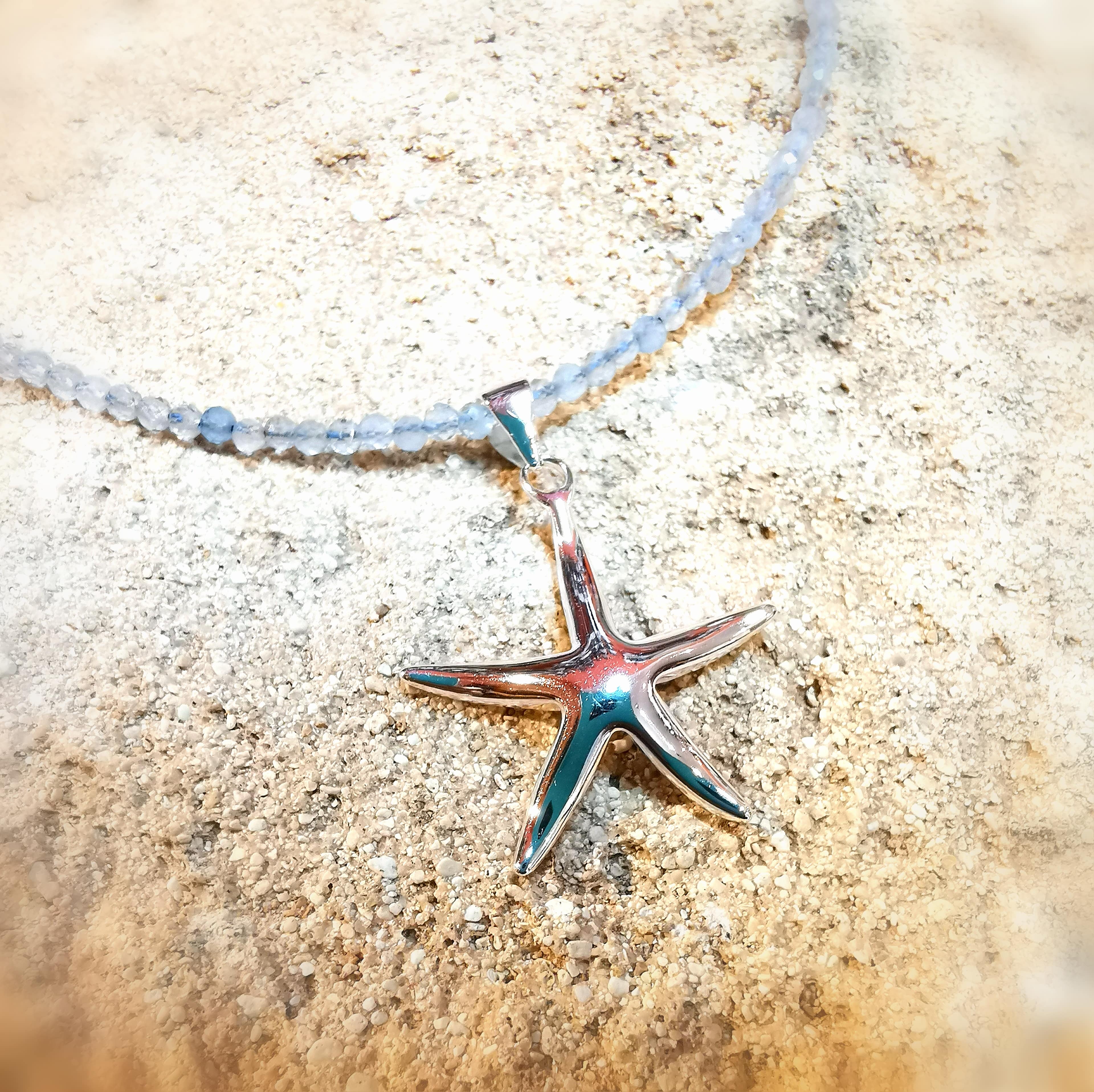 Seestern Krafttier Aquamarin Heilstein Edelstein Karma Kette, geweiht - Zeit für Wunder