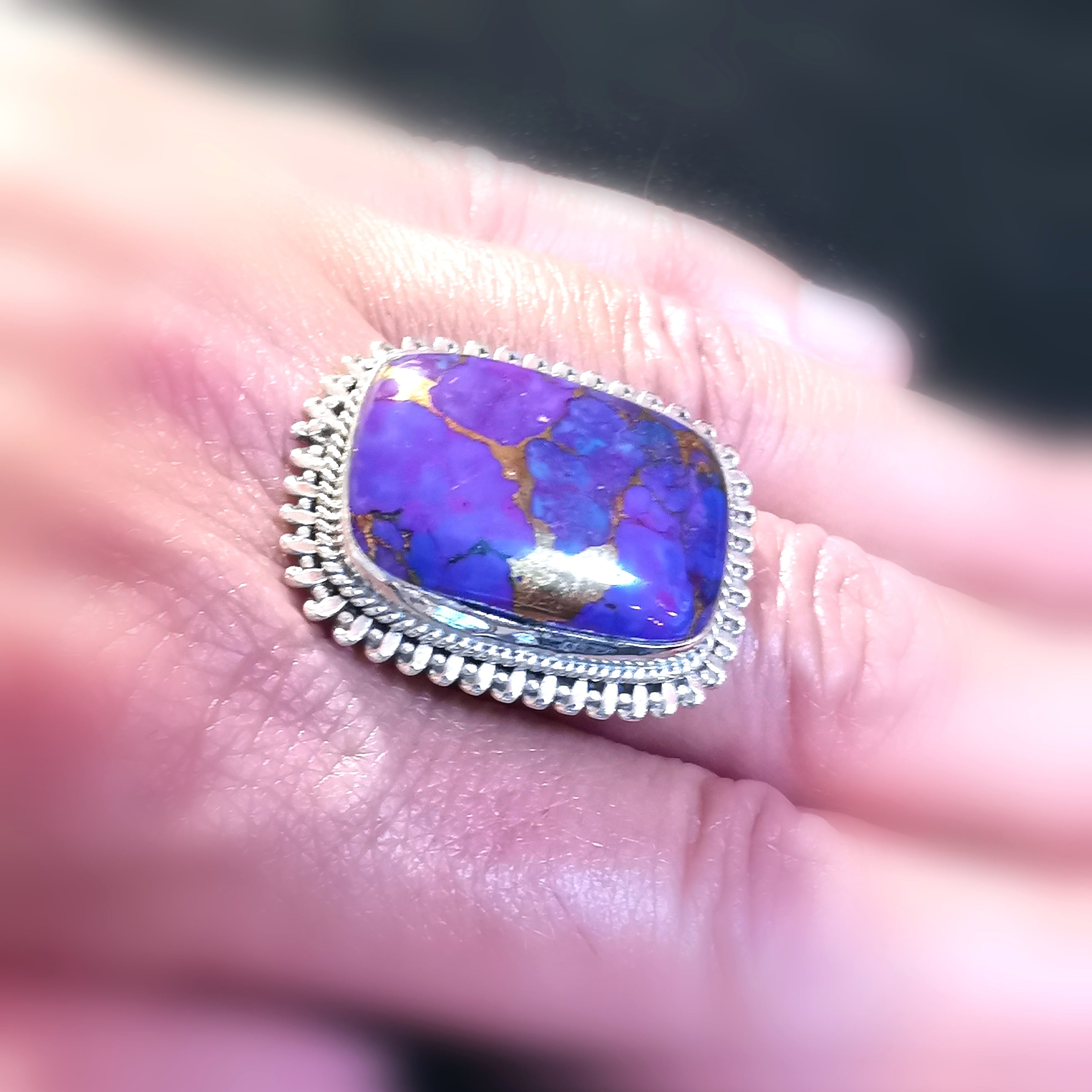 lila Türkis Pyrit Edelstein Heilstein Sterlingsilber Ring - verstellbar - in Harmonie