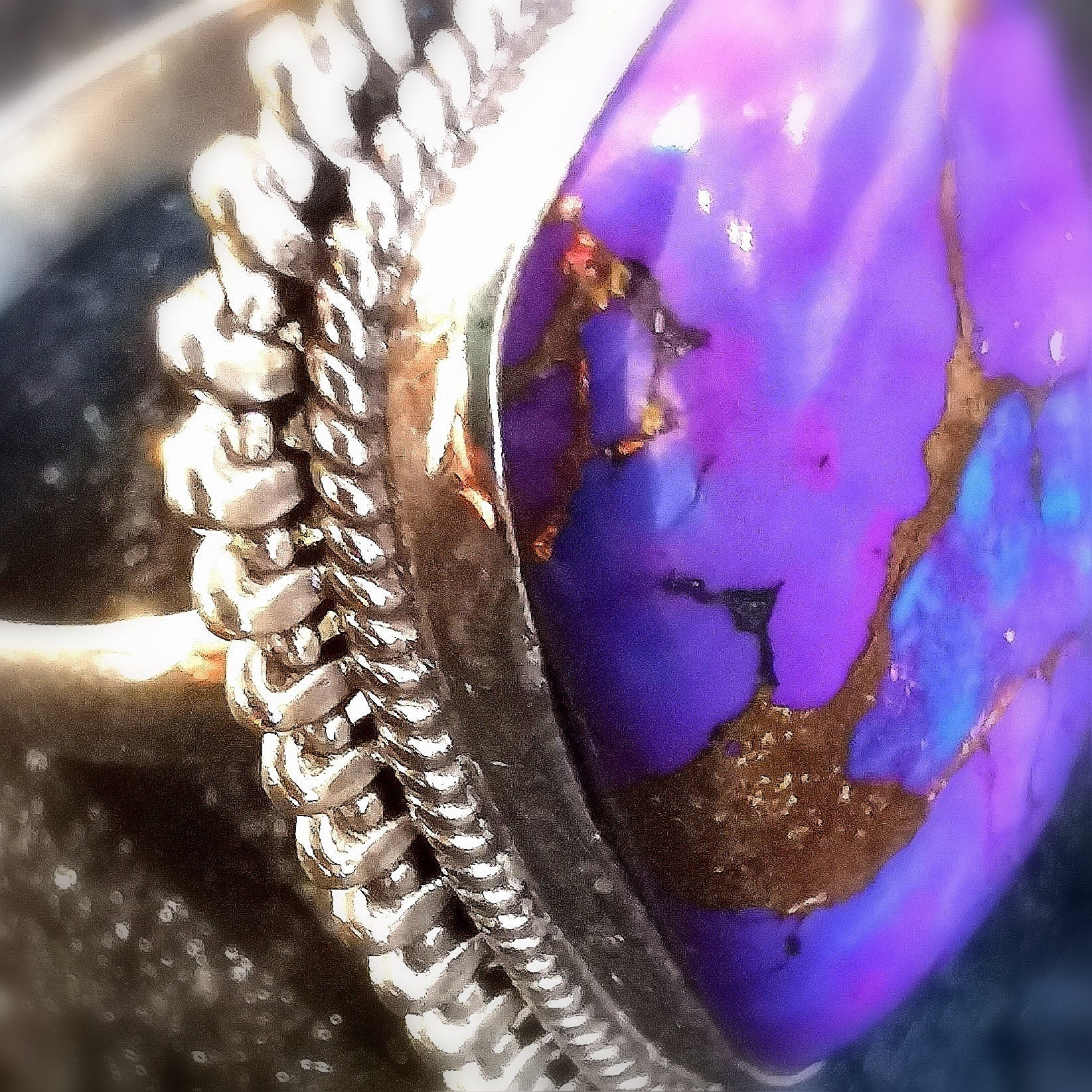 lila Türkis Pyrit Edelstein Heilstein Sterlingsilber Ring - verstellbar - in Harmonie